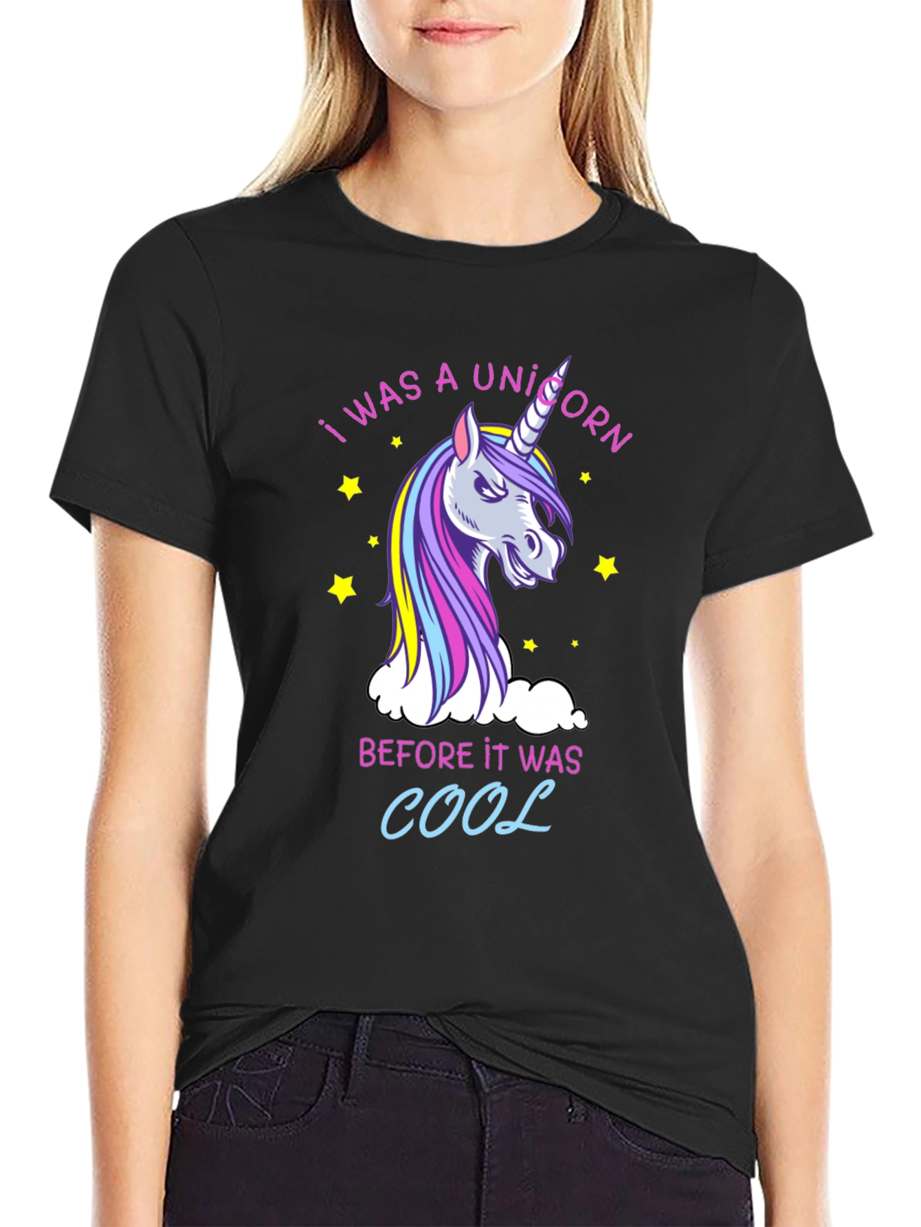 Black I Was a Unicorn T-Shirt - Funny Graphic Tee view 2
