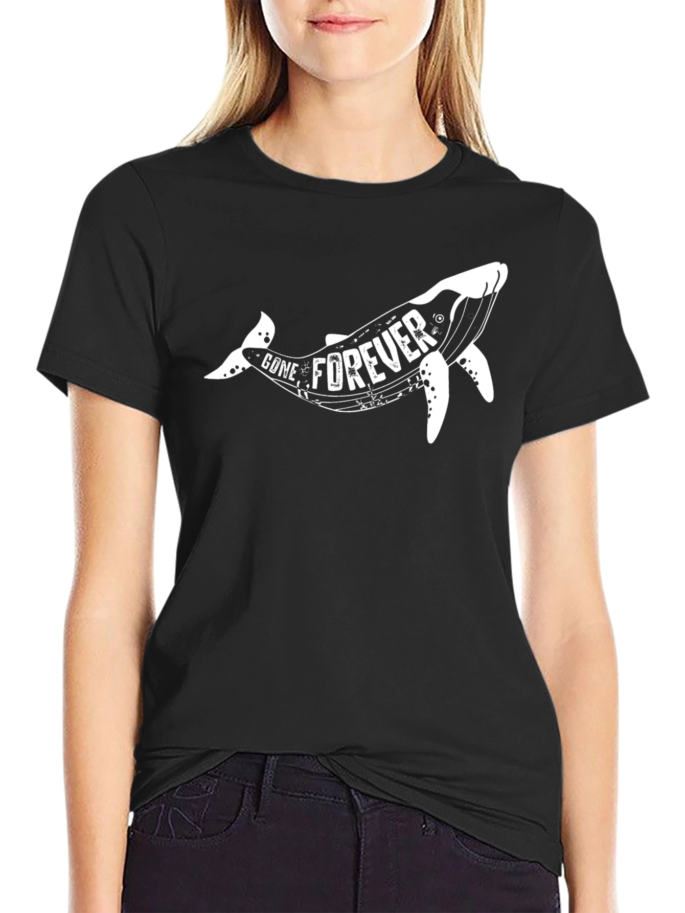Black Gone Forever Whale Graphic Black T-Shirt view 2