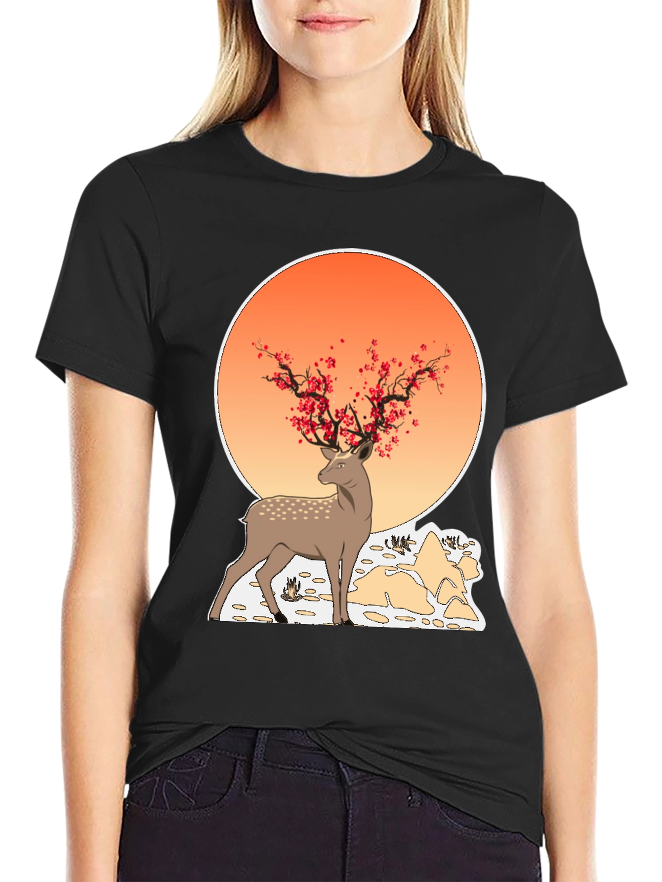 Black Deer Cherry Blossom Graphic Tee view 2