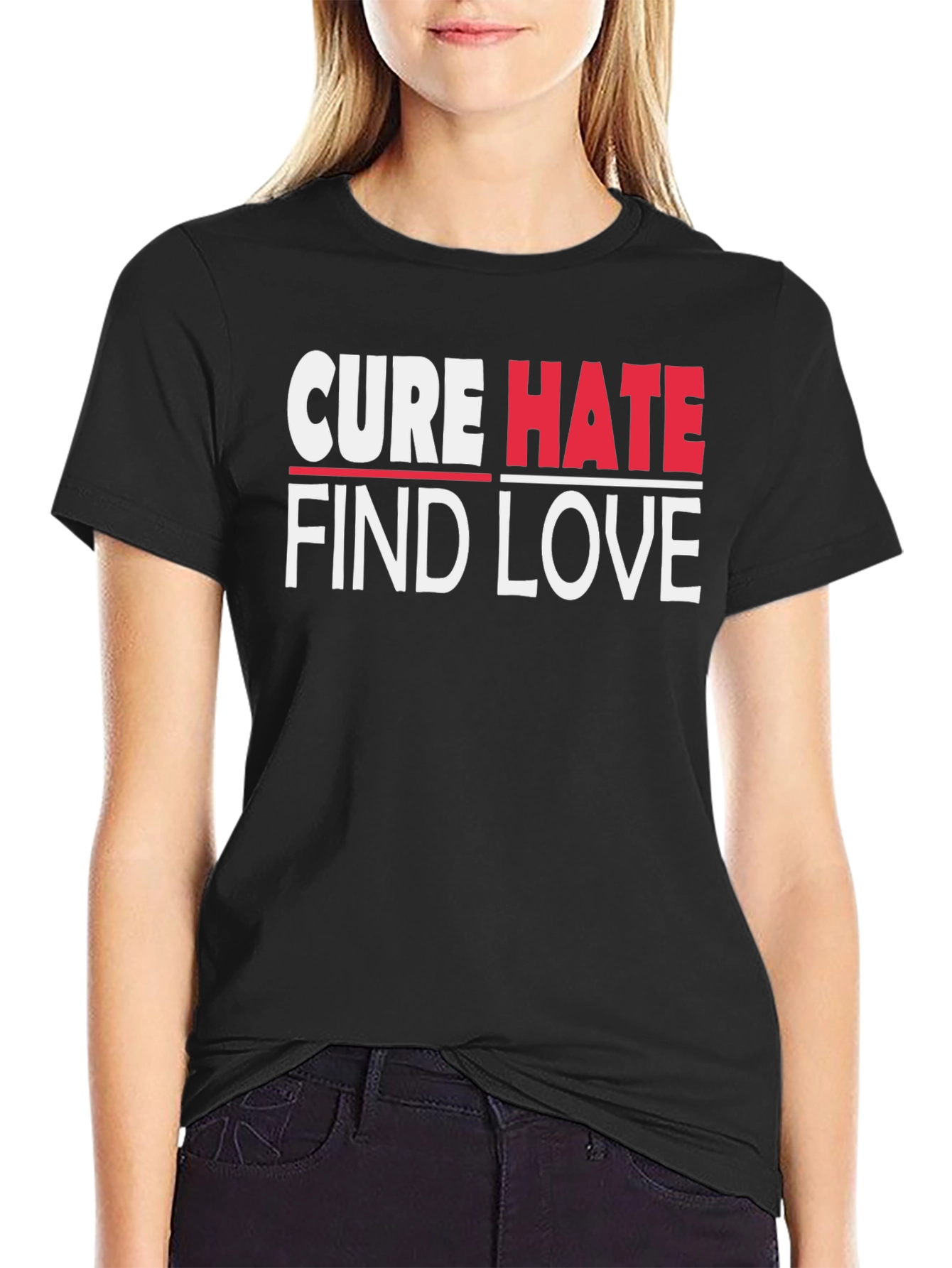 Black Cure Hate Find Love Graphic T-Shirt view 2