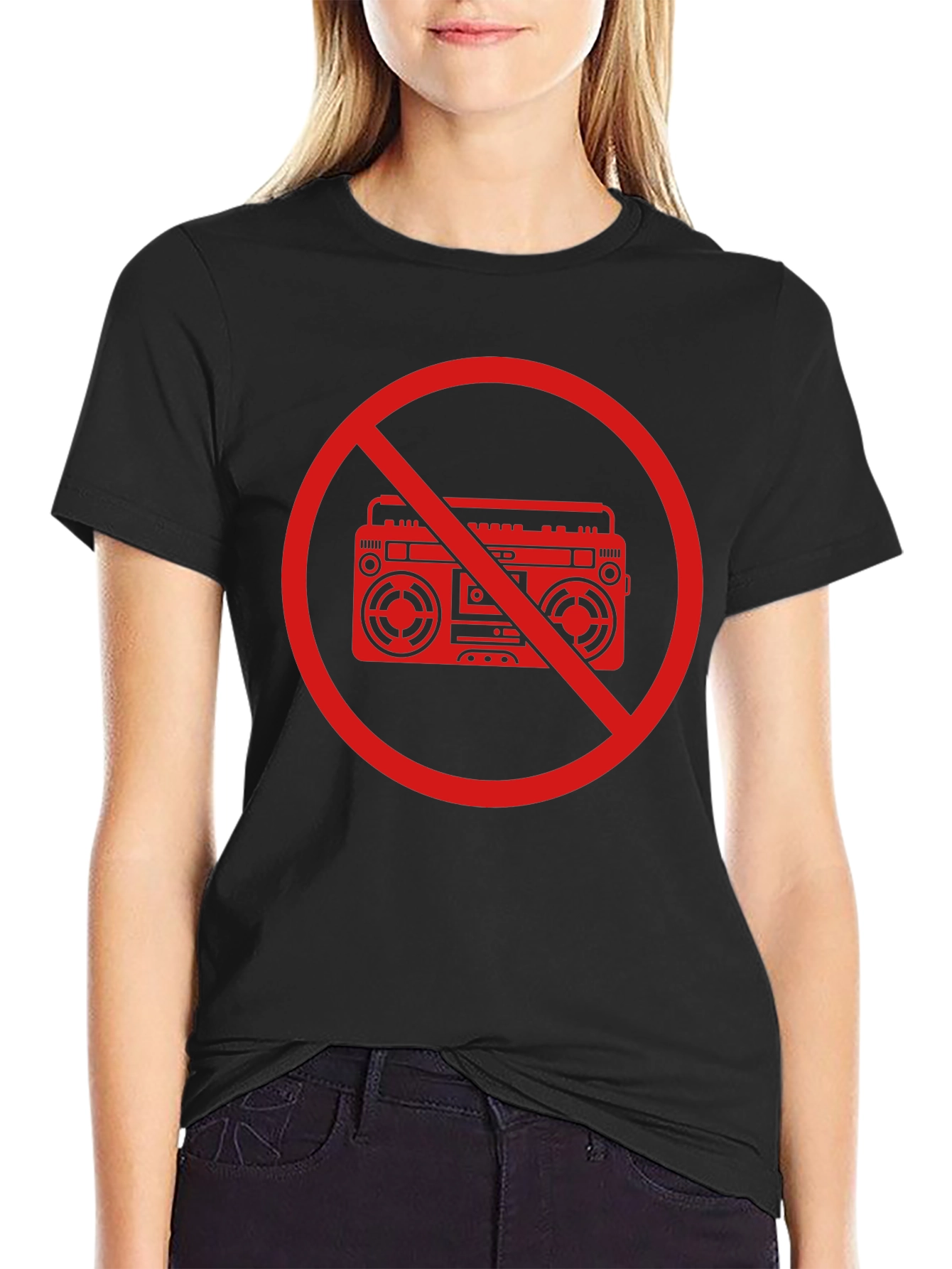 Black No Boombox Graphic T-Shirt - Bold Statement Tee view 2