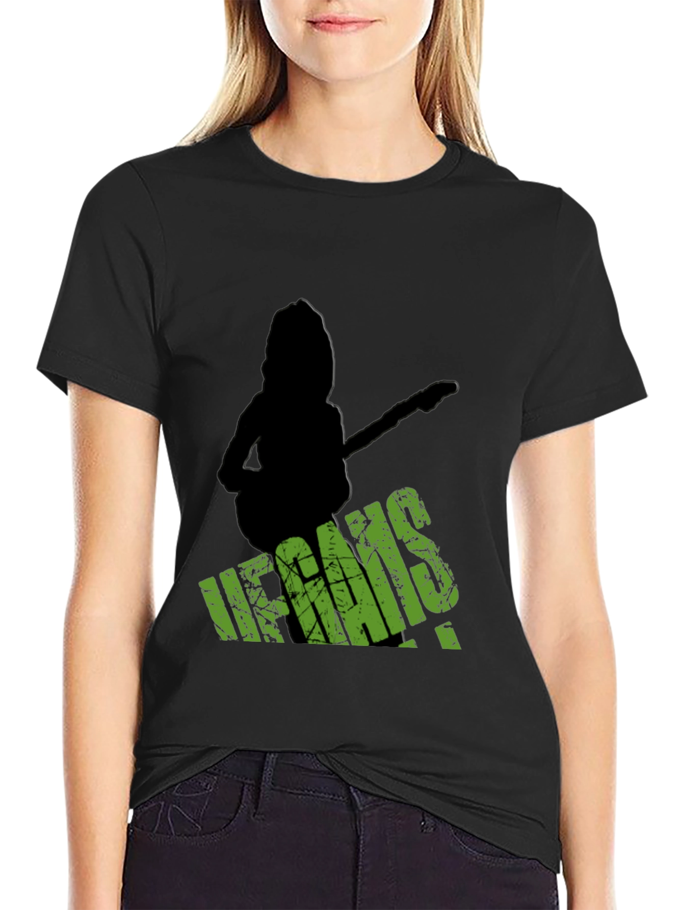 Black Vegans Guitar T-Shirt - Black Crew Neck Tee view 2