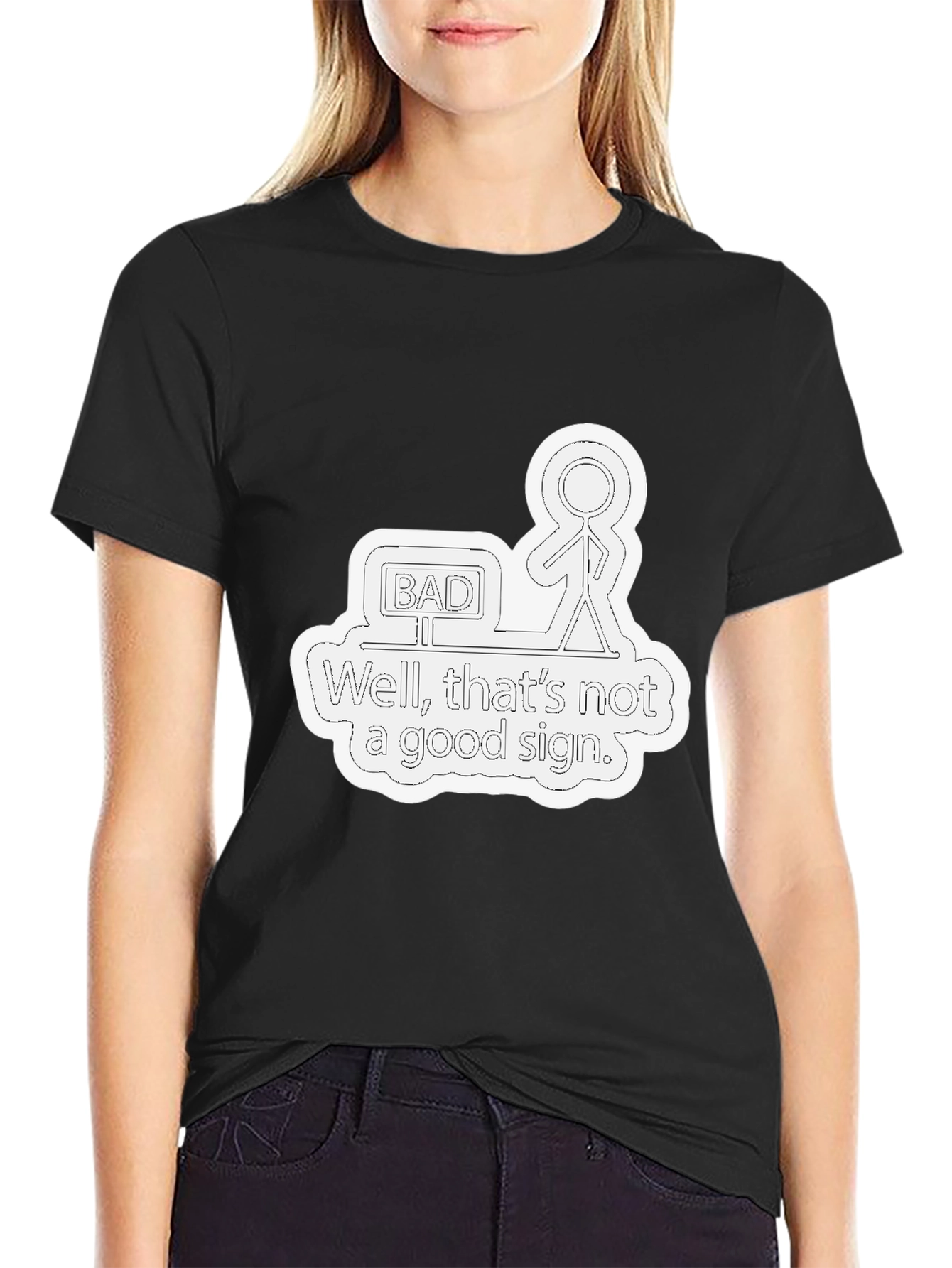 Black Funny "Bad Sign" Graphic Tee - Mens Black T-Shirt view 2