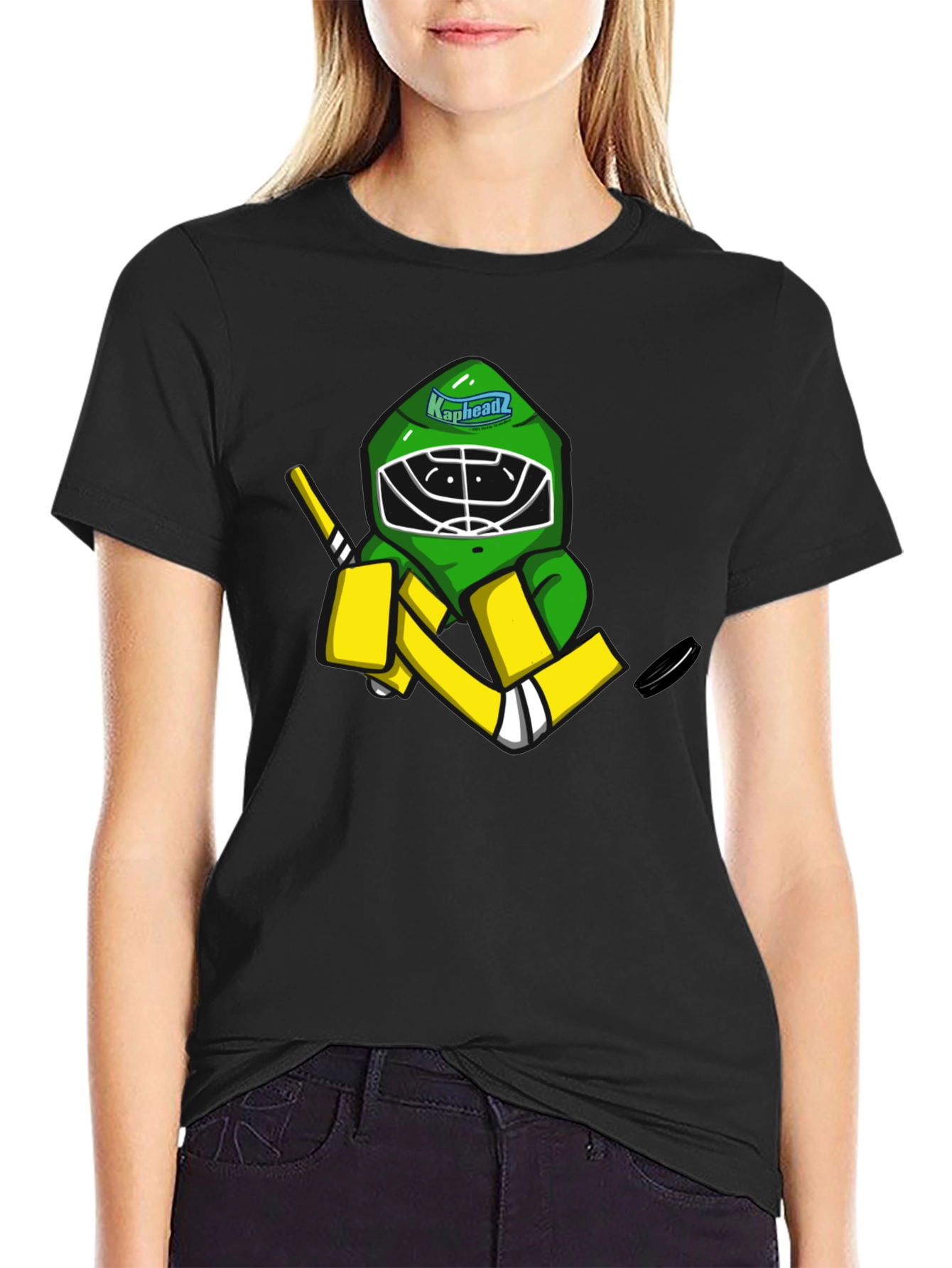 Black Kapheadz Hockey Goalie T-Shirt - Black Cotton Tee view 2