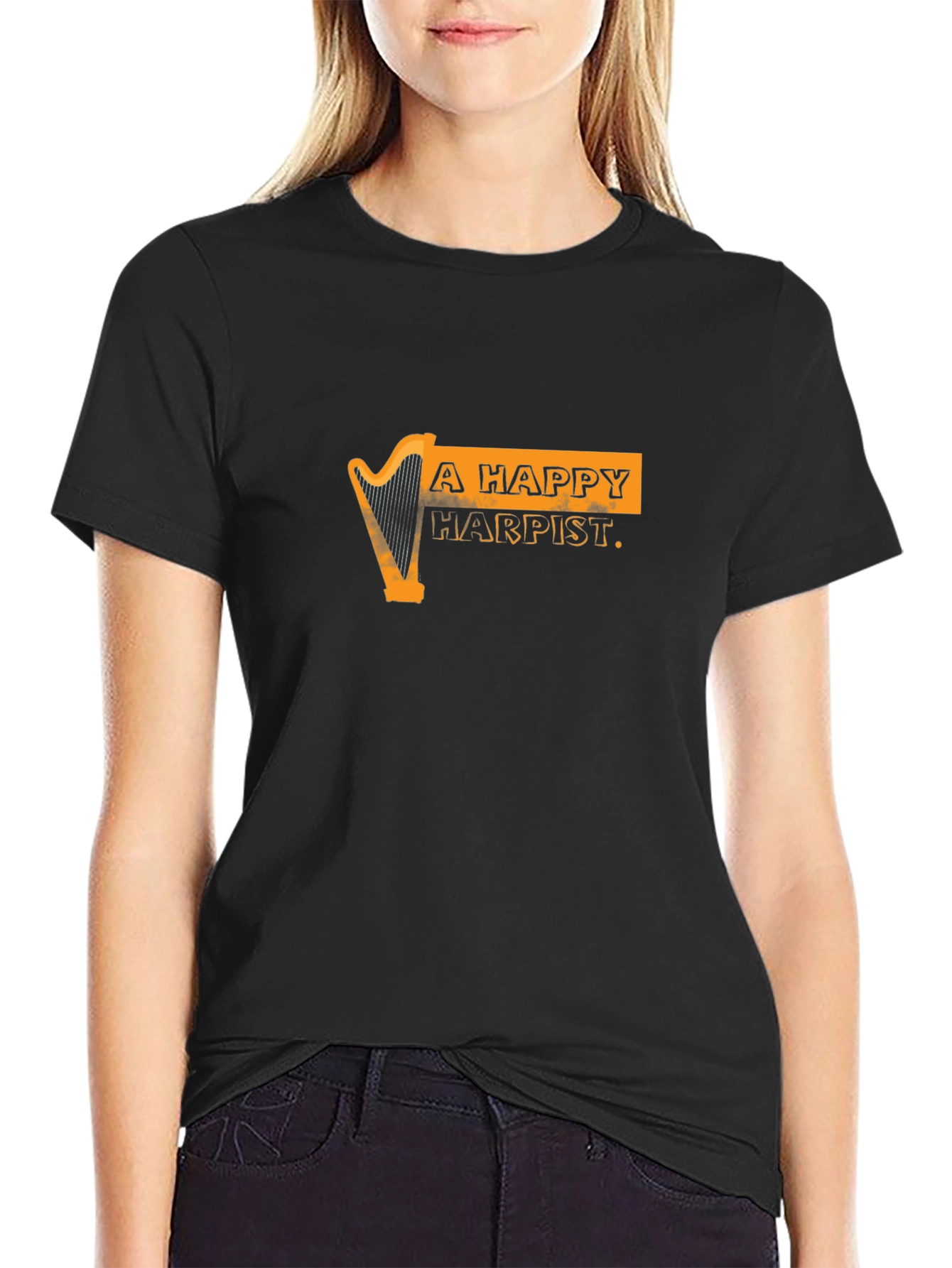 Black Happy Harpist Black Graphic Tee view 2