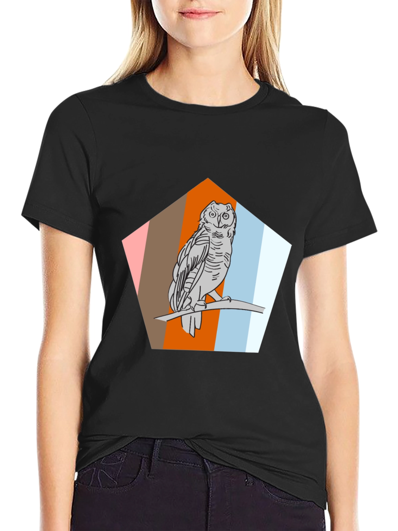 Black Owl Graphic Print Black T-Shirt view 2