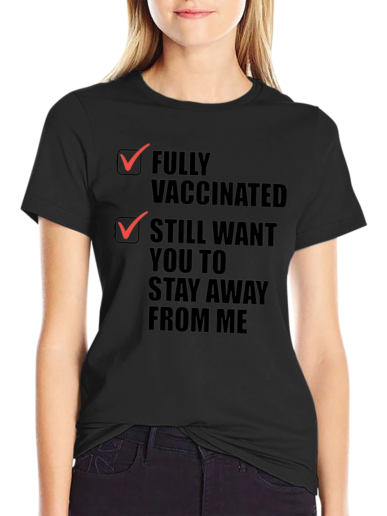 Black Fully Vaccinated, Stay Away Funny Graphic Tee view 2