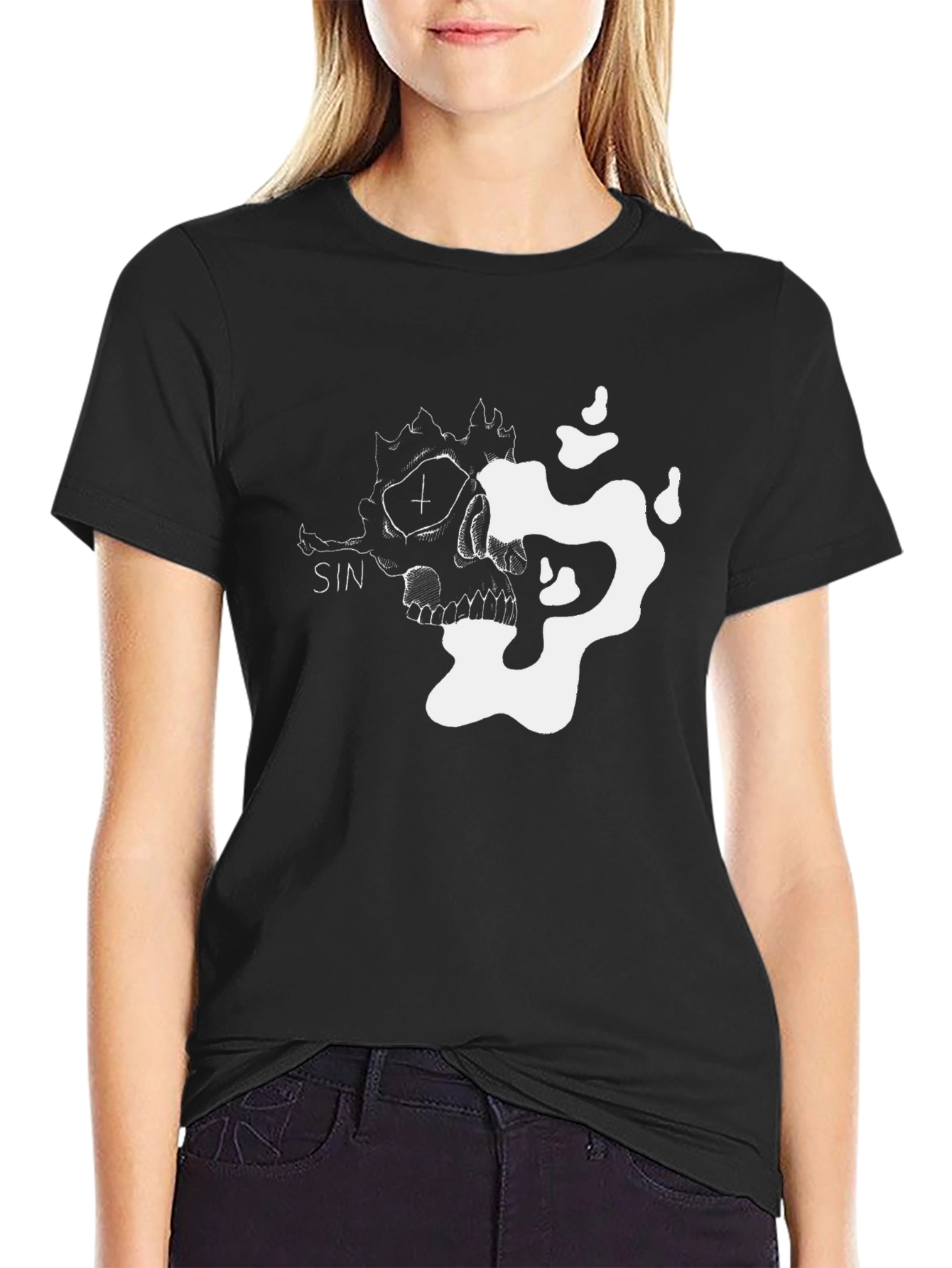 Black Sin Skull Graphic Tee - Men's Black T-Shirt view 2