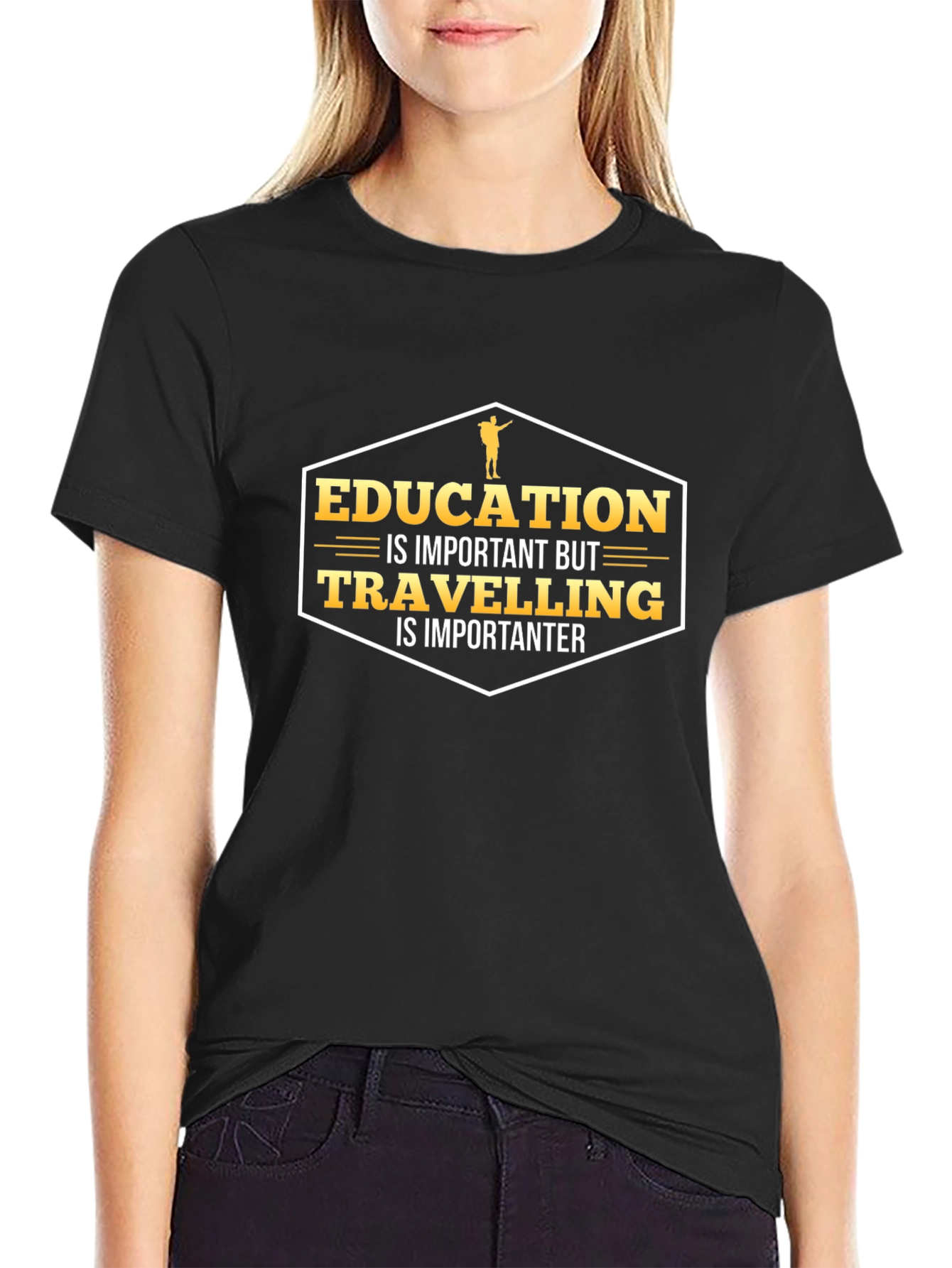 Black Education vs. Travel Tee - Important Debate T-Shirt view 2