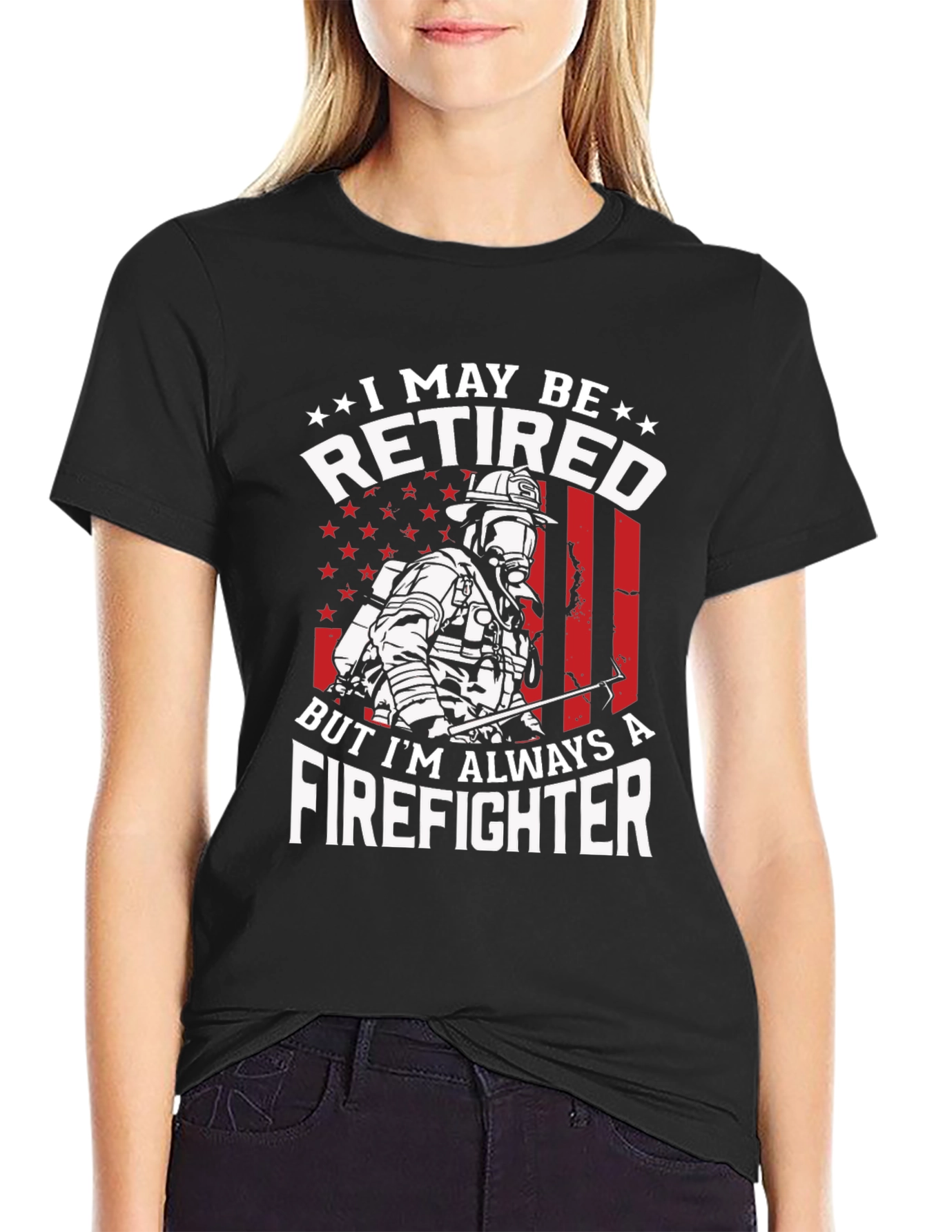 Black Retired Firefighter Graphic T-Shirt view 2