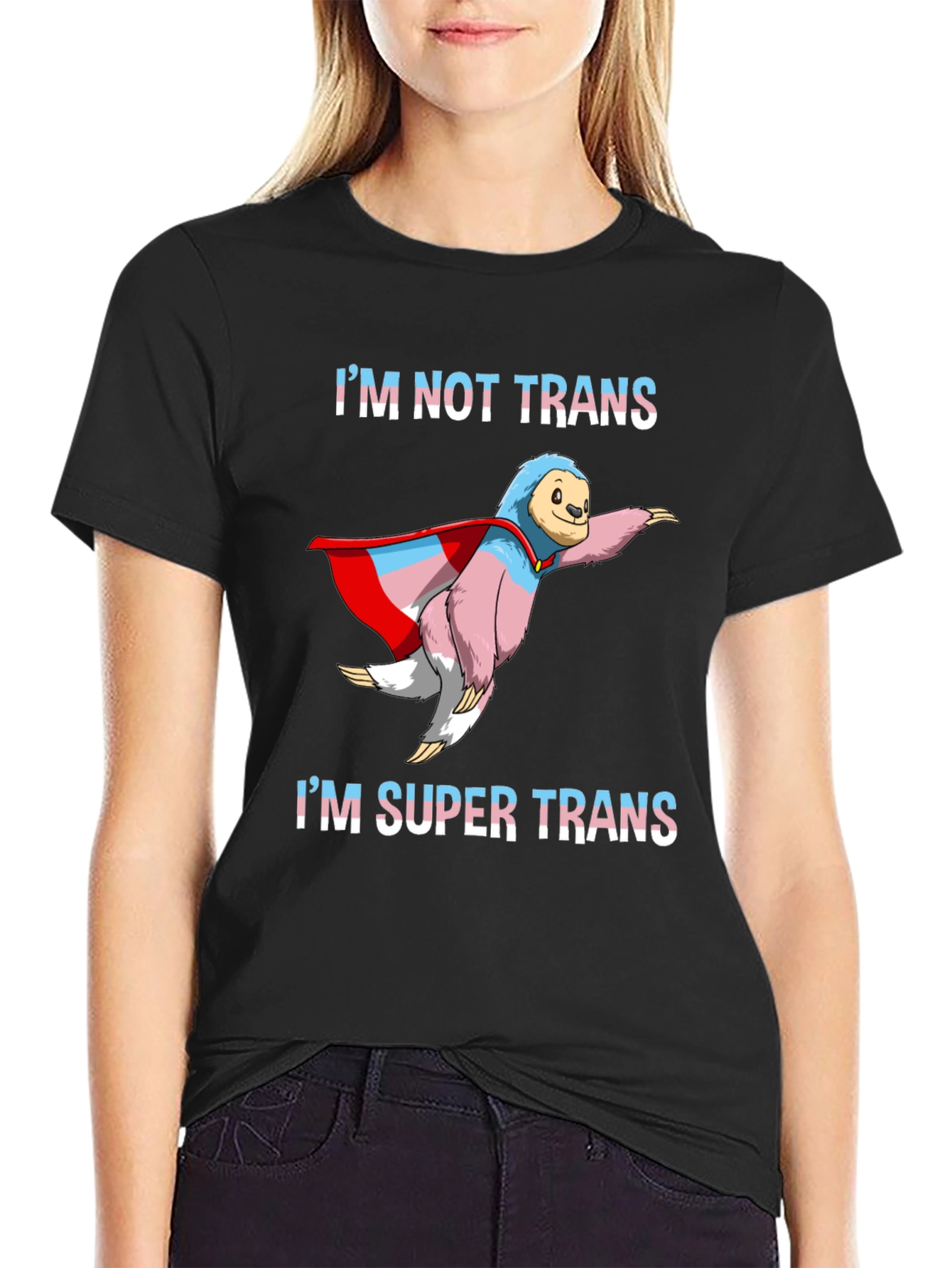 Black Super Trans Sloth T-Shirt - LGBTQ+ Pride view 2