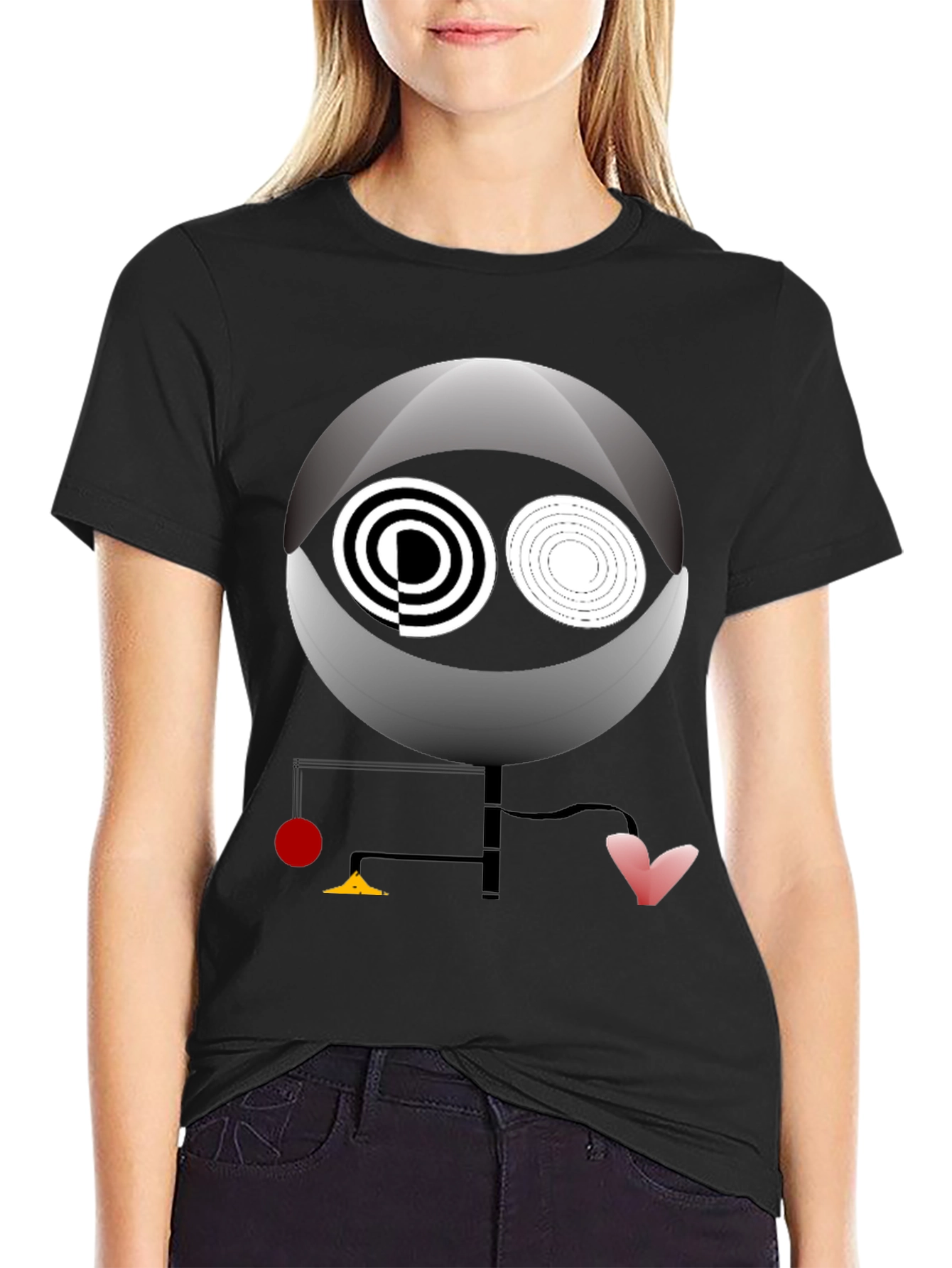 Black Abstract Graphic Print Crew Neck Tee - Modern Art Shirt view 2