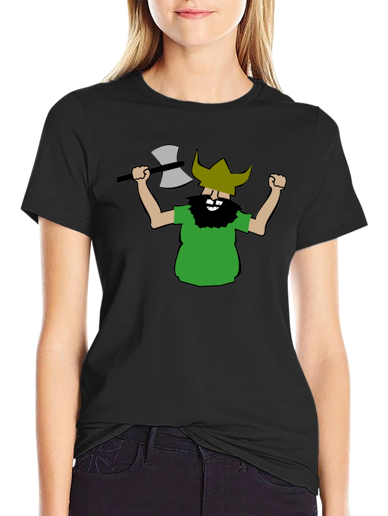 Black Viking Cartoon Graphic Black T-Shirt view 2