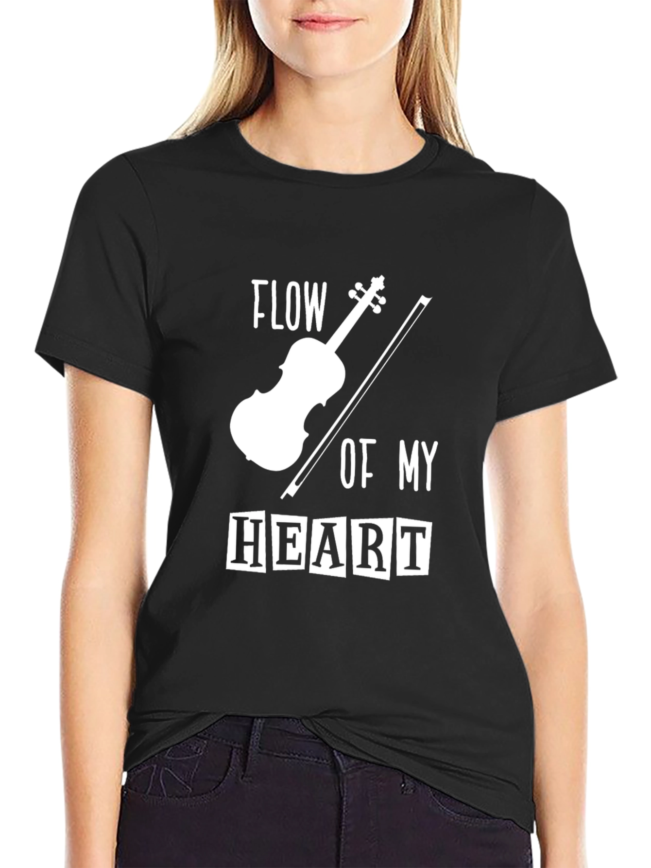 Black Flow of My Heart Violin Graphic Tee - Black view 2