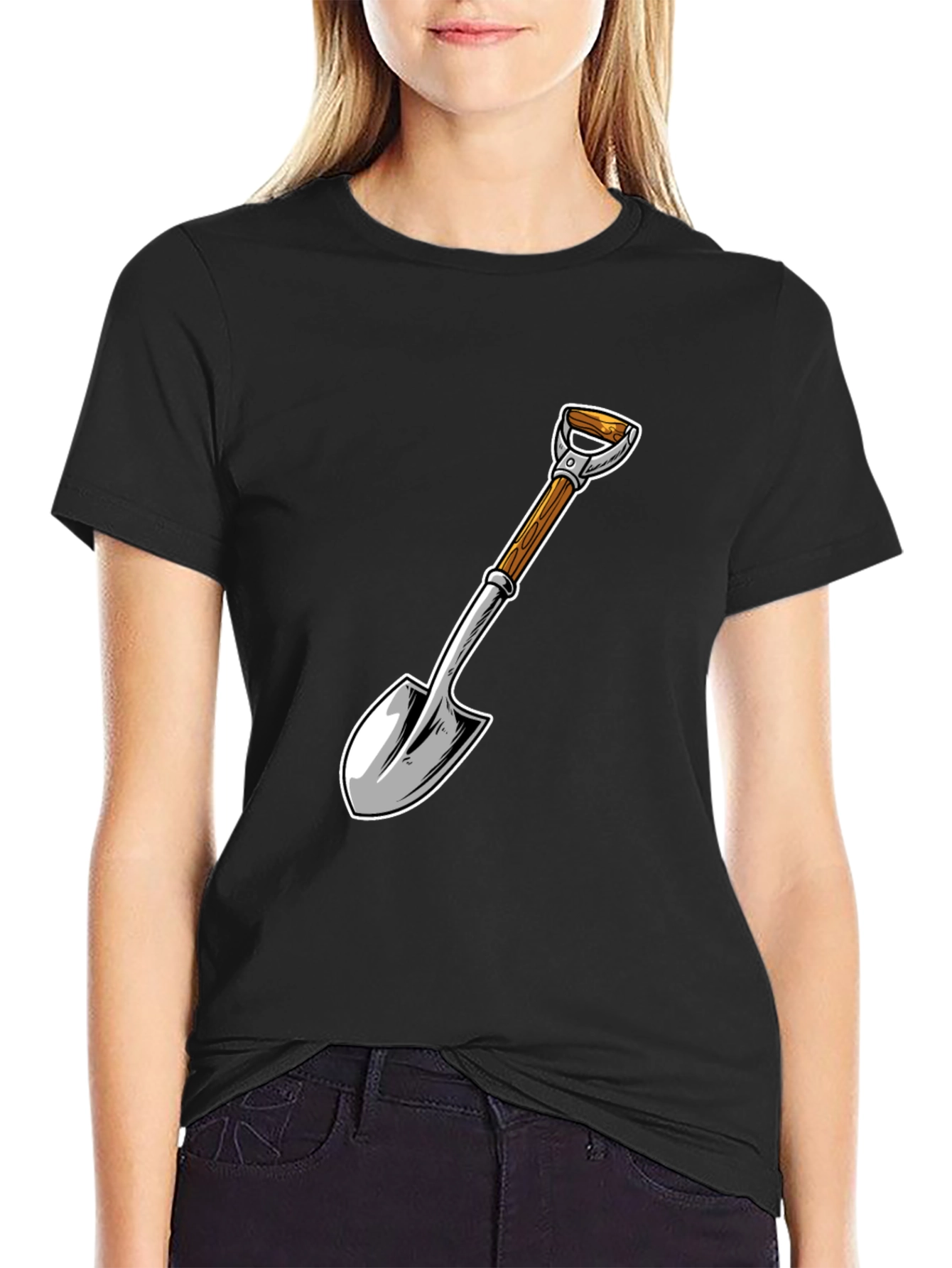 Black Shovel Graphic T-Shirt - Black Cotton Blend view 2