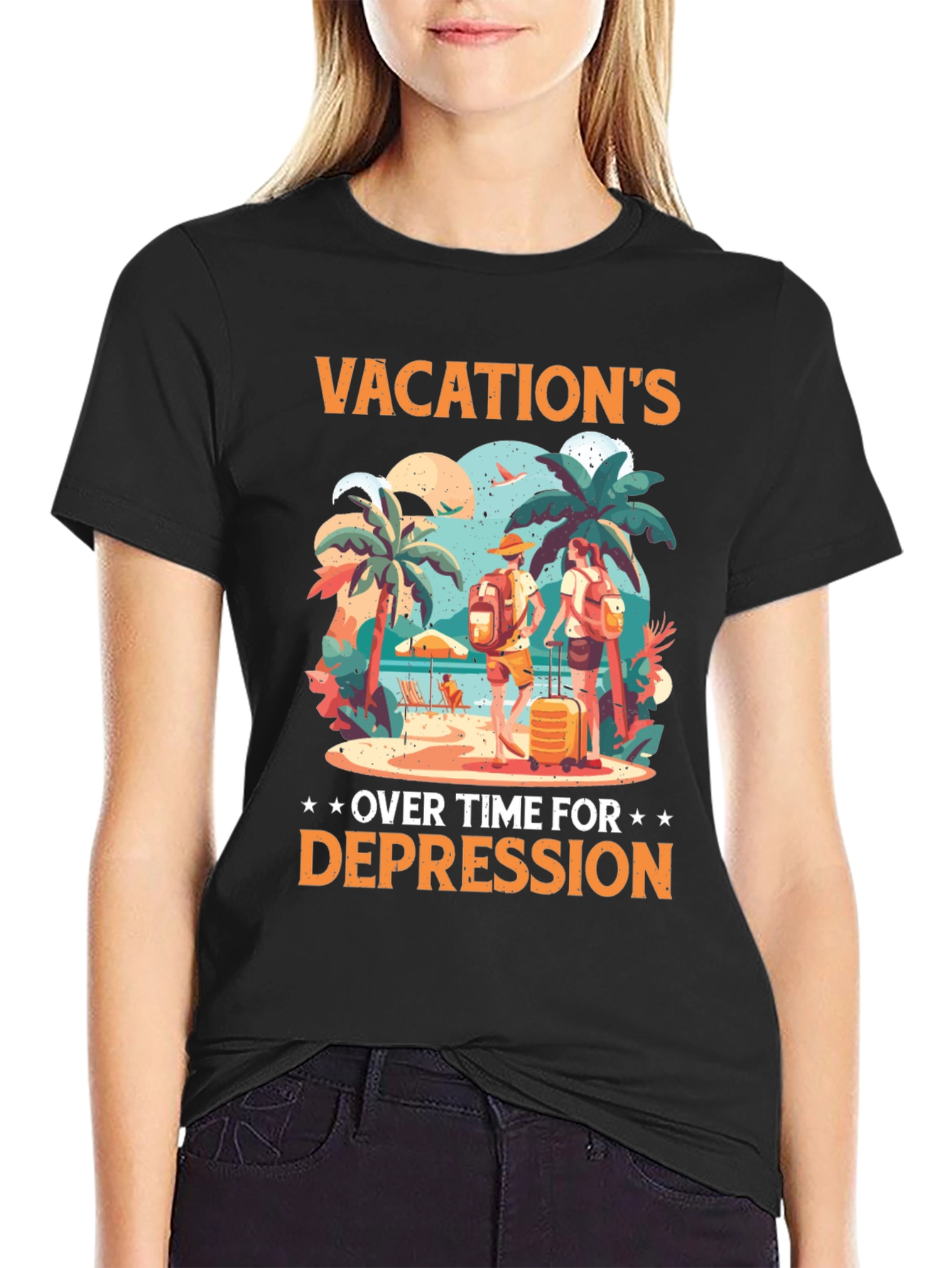 Black Vacation's Over Funny T-Shirt view 2