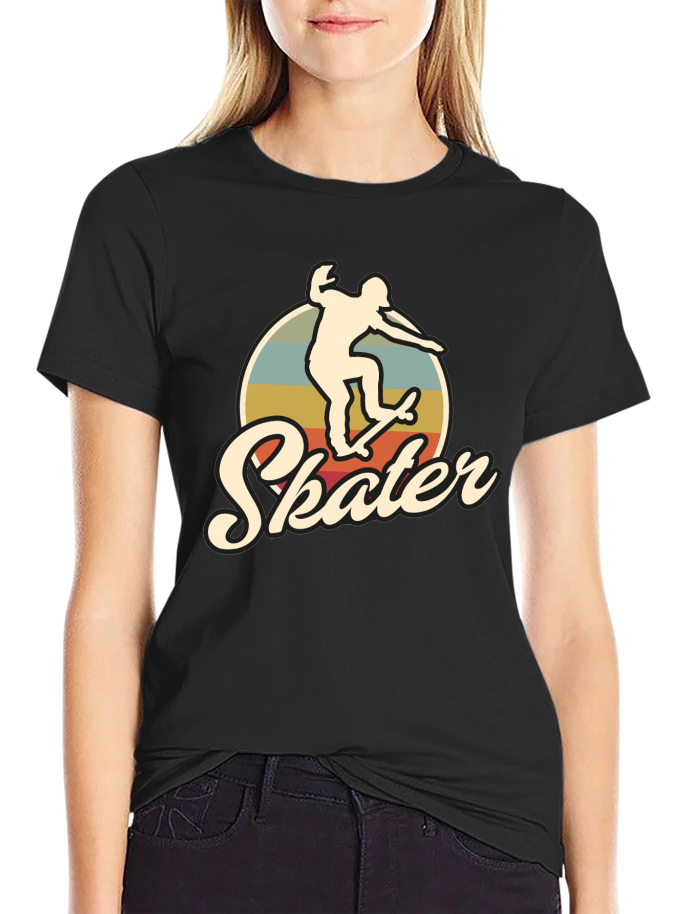 Black Retro Skater T-Shirt - Vintage Style Skateboarding Tee view 2