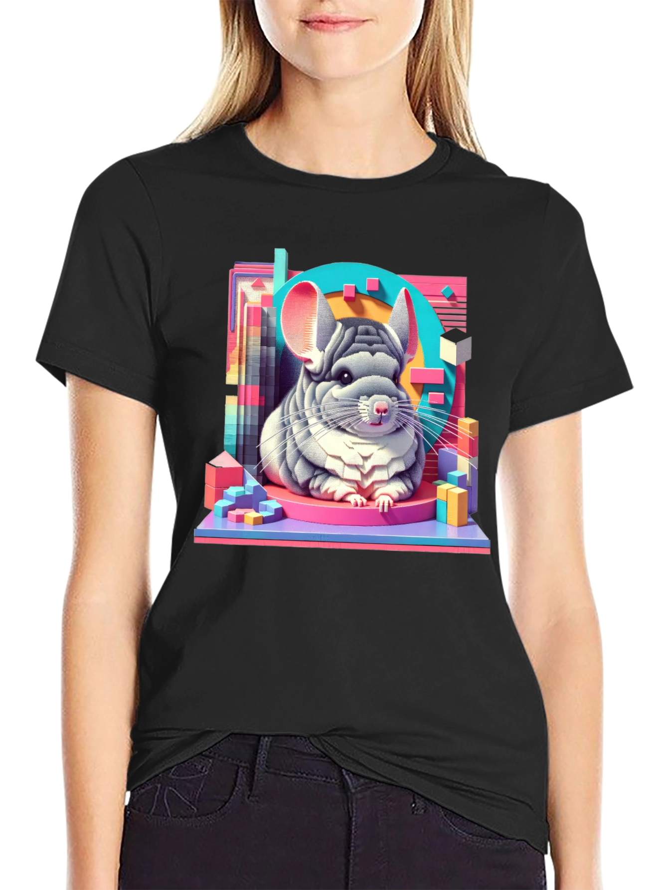 Black Chinchilla Graphic Tee - Unique Animal Art T-Shirt view 2