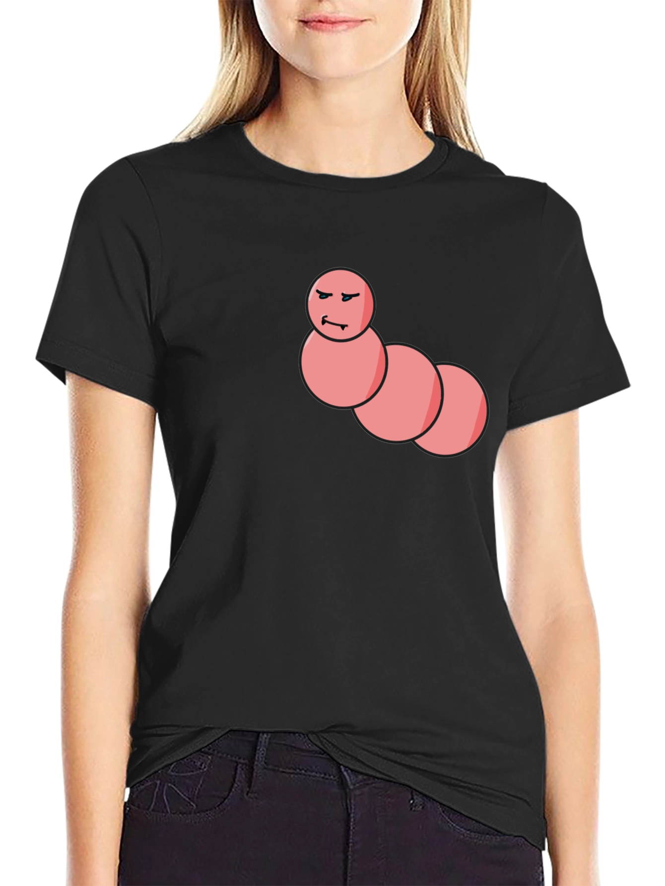 Black Men's Black T-Shirt with Funny Worm Graphic view 2