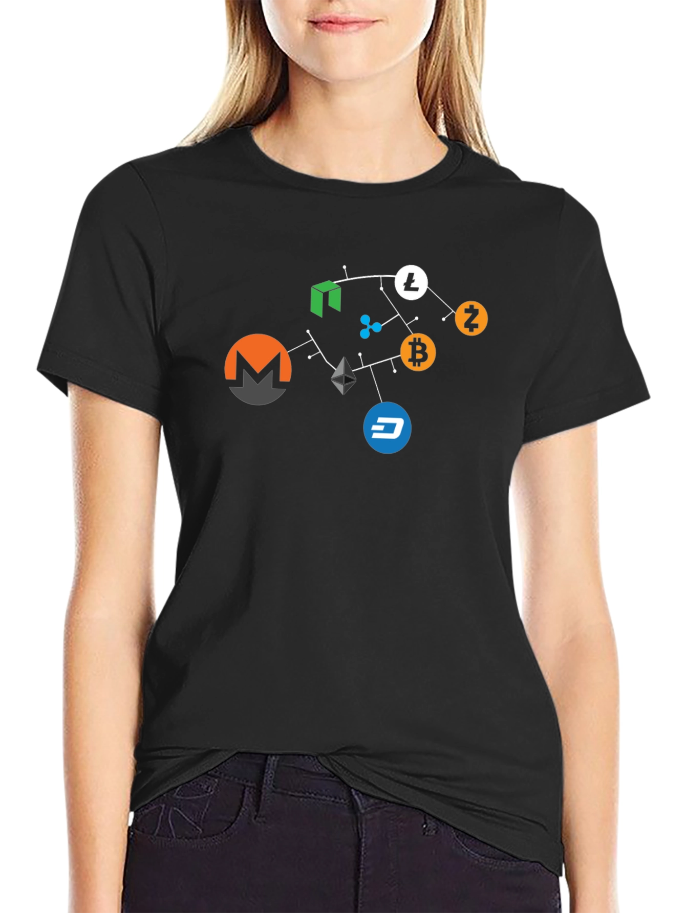 Black Crypto Network T-Shirt - Bitcoin, Ethereum, & More view 2