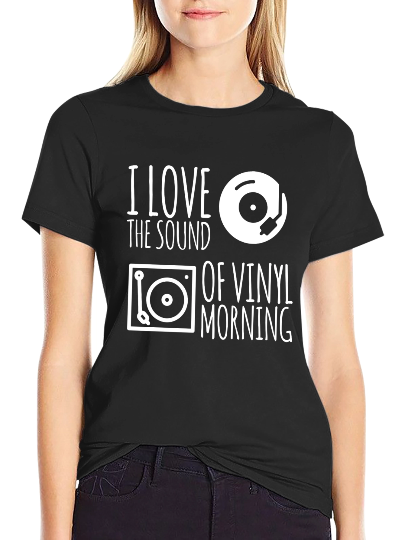 Black I Love Vinyl T-Shirt - Music Lover Tee view 2