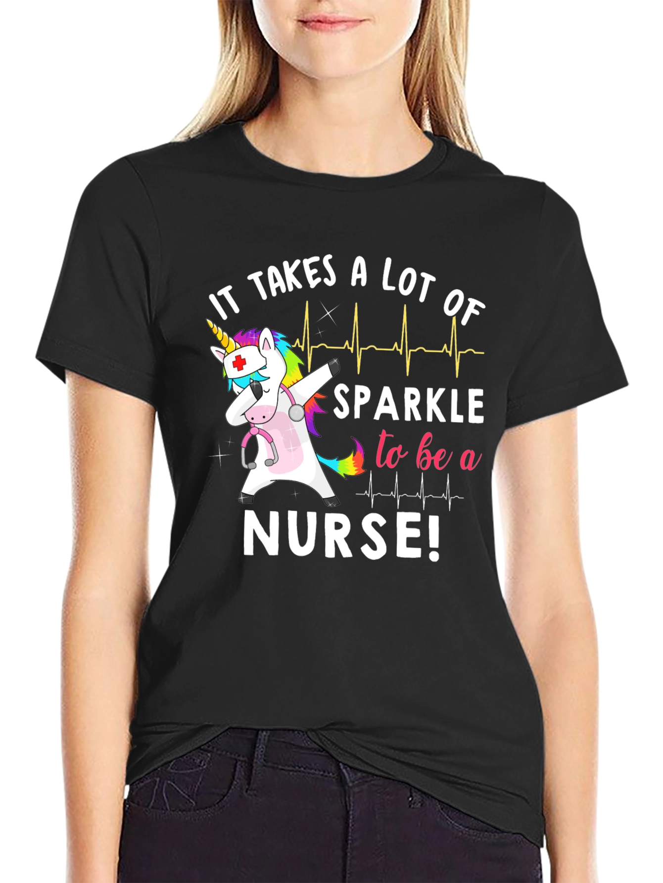 Black Nurse Unicorn Graphic Tee view 2