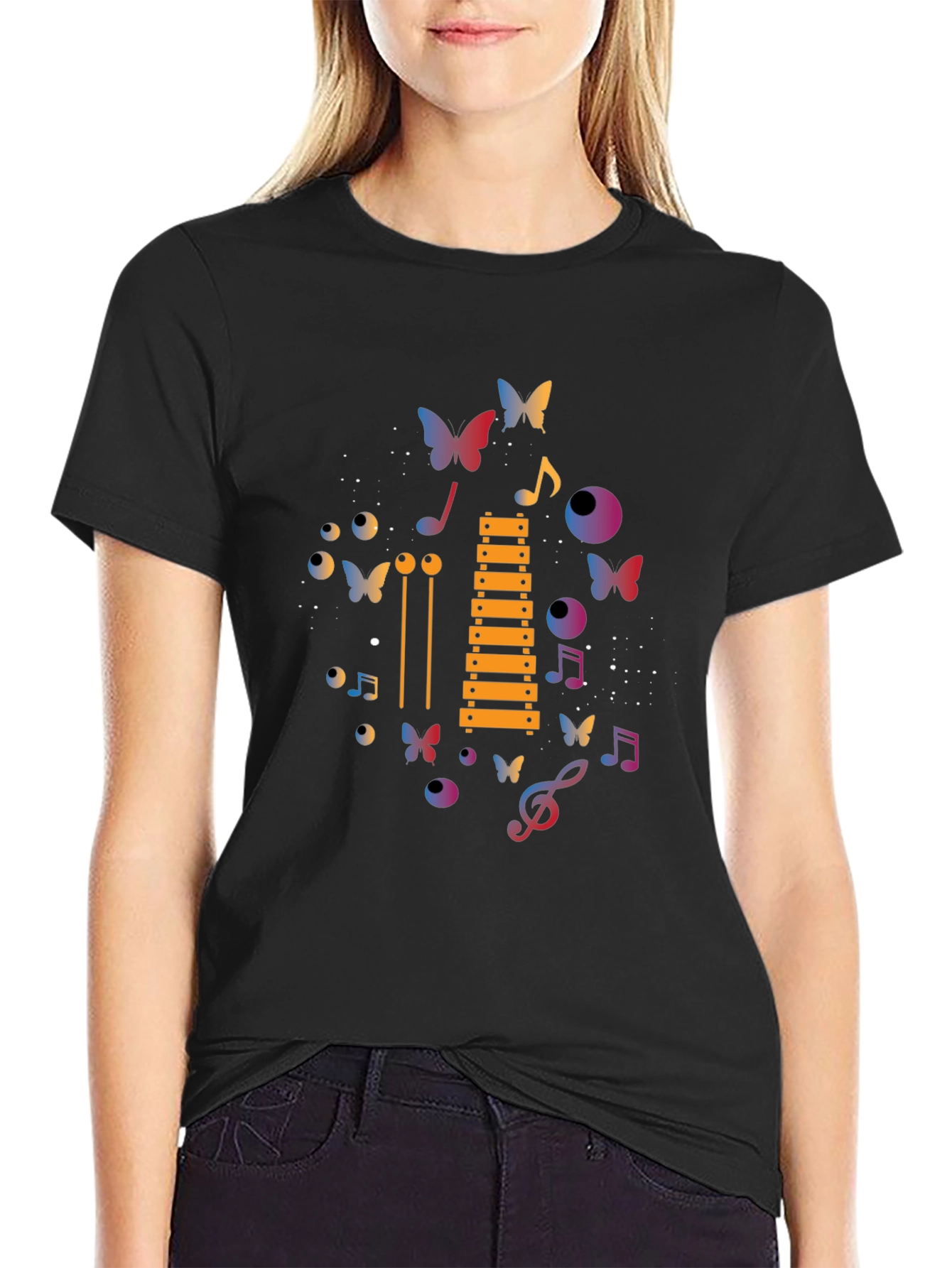 Black Musical Butterfly Graphic T-Shirt view 2