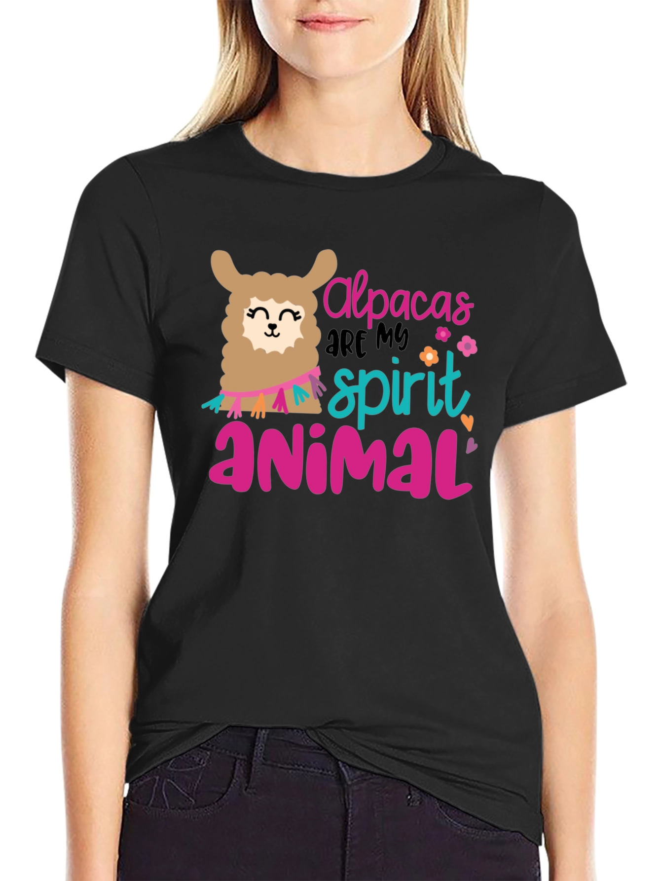 Black Alpacas Are My Spirit Animal Black T-Shirt view 2