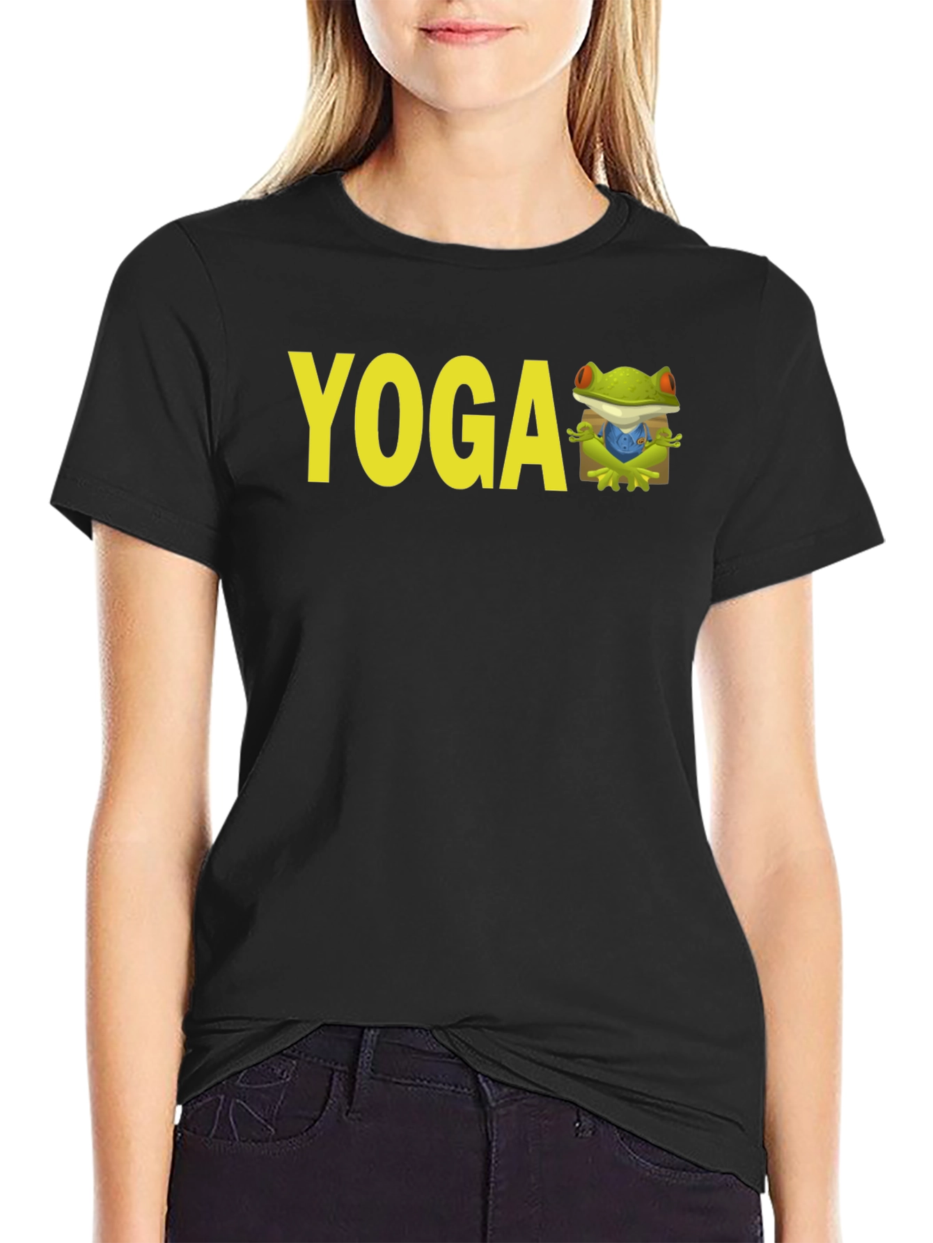 Black Yoga Frog Black T-Shirt view 2