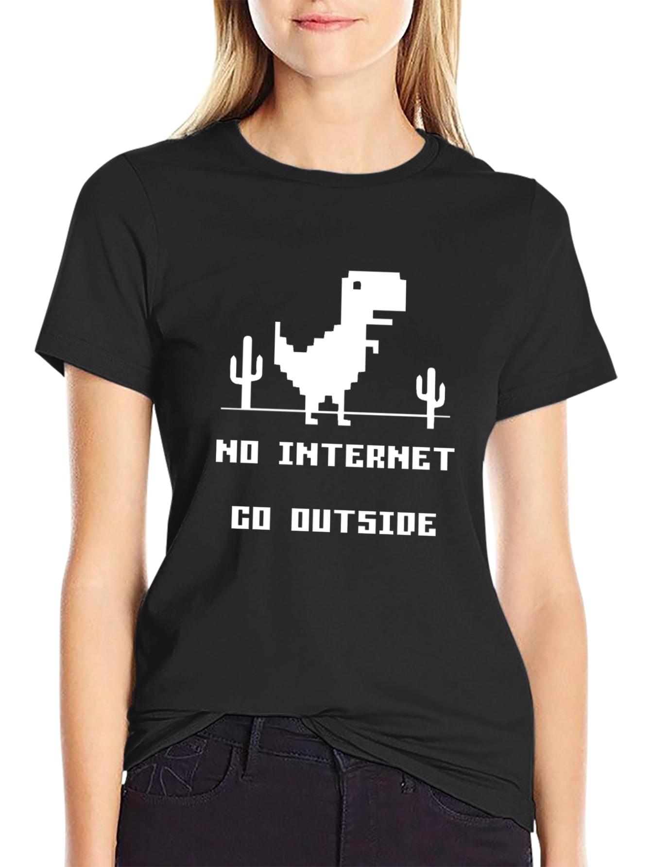 Black No Internet T-Shirt - Go Outside! view 2