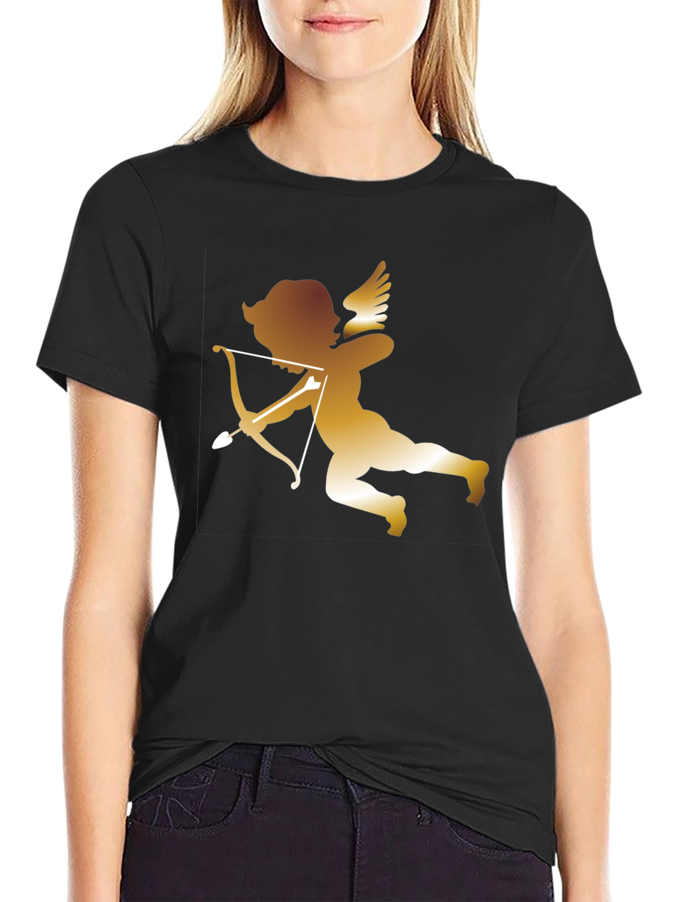 Black Cupid Graphic T-Shirt - Valentine's Day Angel Tee view 2