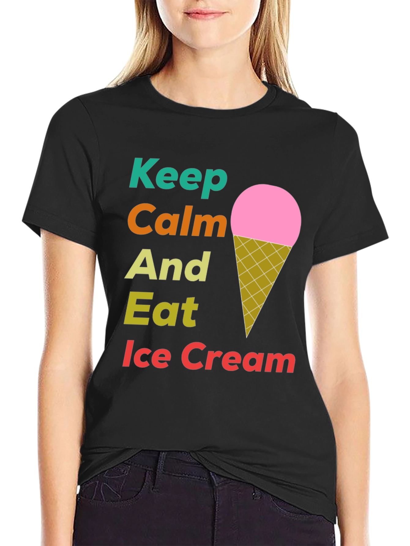 Black Keep Calm Eat Ice Cream T-Shirt view 2