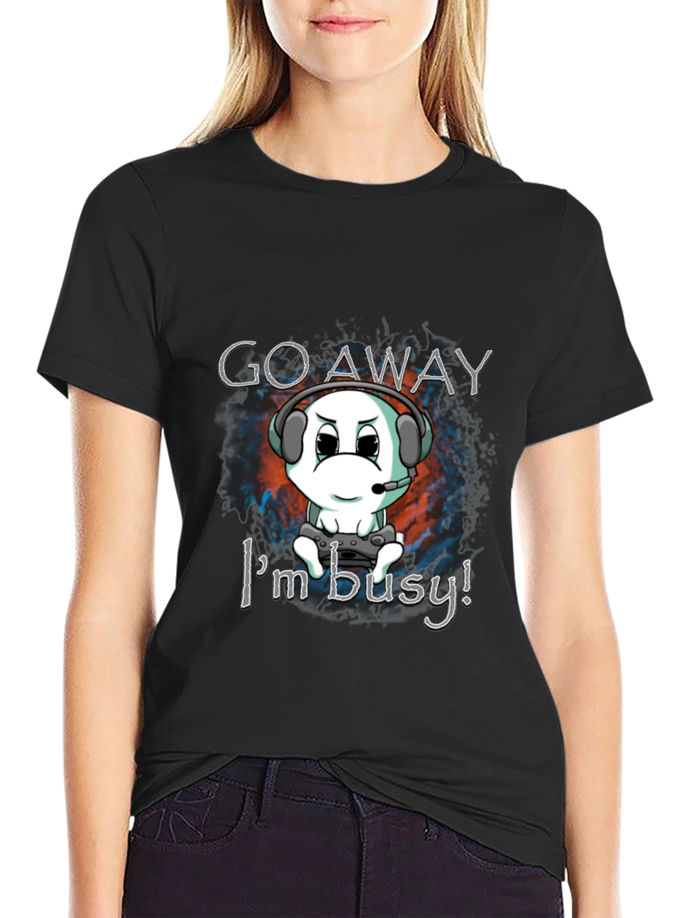 Black Gamer Tee: Go Away, I'm Busy! view 2
