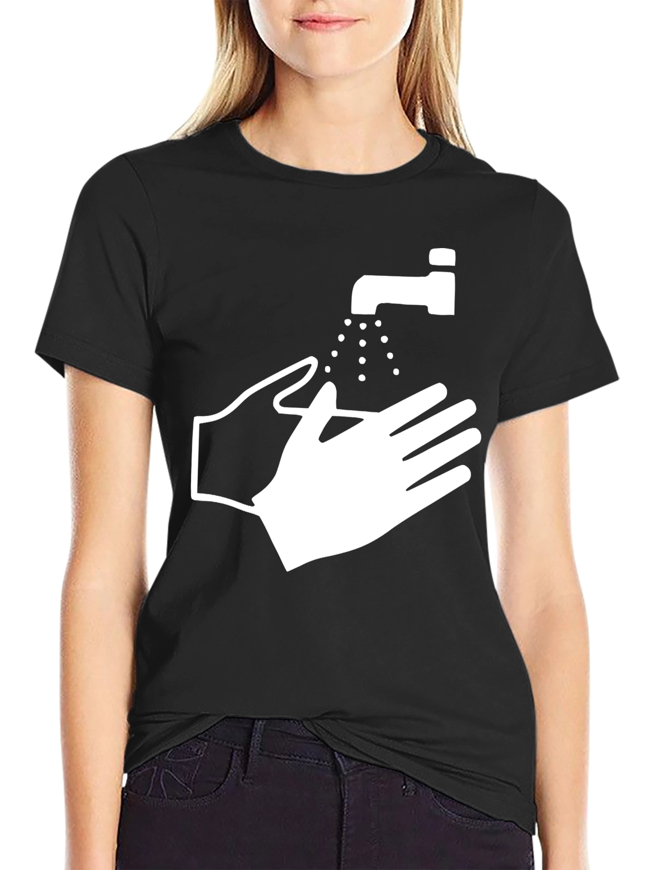 Black Wash Your Hands Graphic Tee - Black Cotton Blend view 2