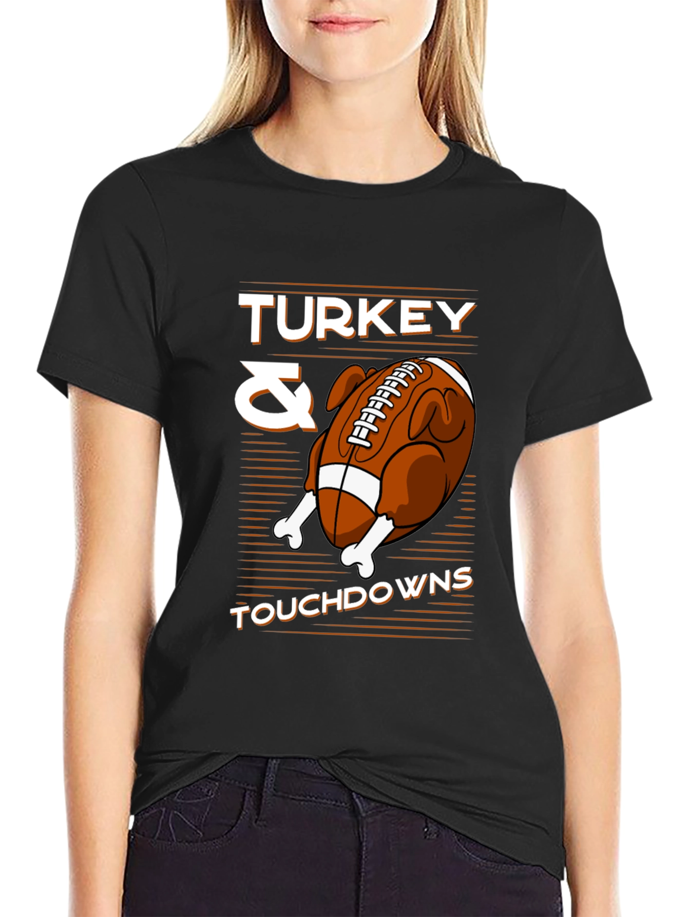 Black Turkey & Touchdowns Graphic T-Shirt view 2