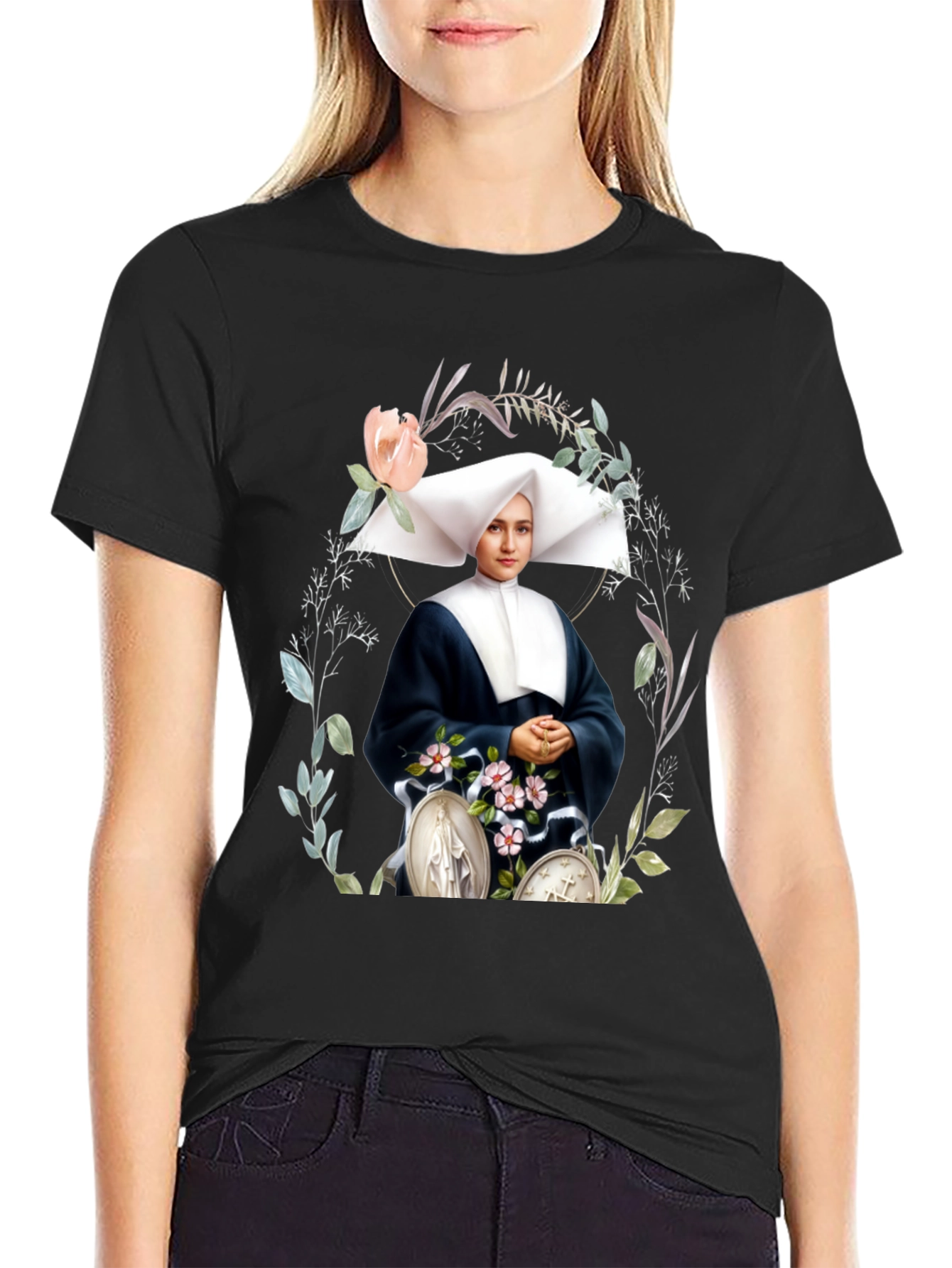 Black Nun Portrait Graphic Tee view 2