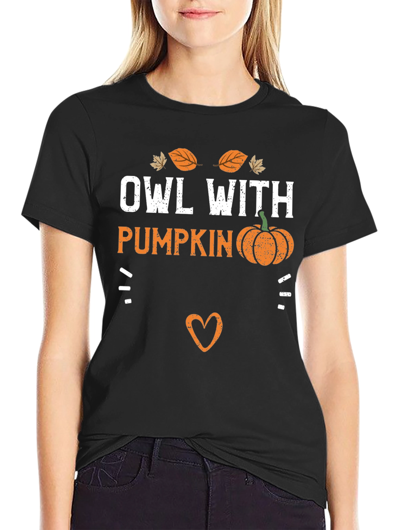Black Owl With Pumpkin T-Shirt - Fall Holiday Tee view 2