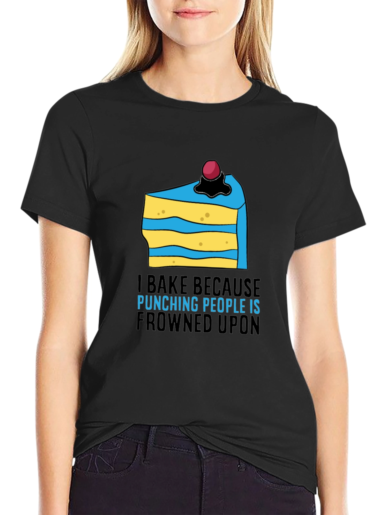 Black I Bake Because Punching People Is Frowned Upon T-Shirt view 2