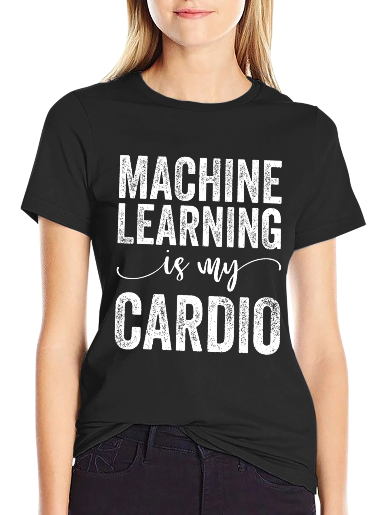 Black Machine Learning is My Cardio Graphic Tee view 2