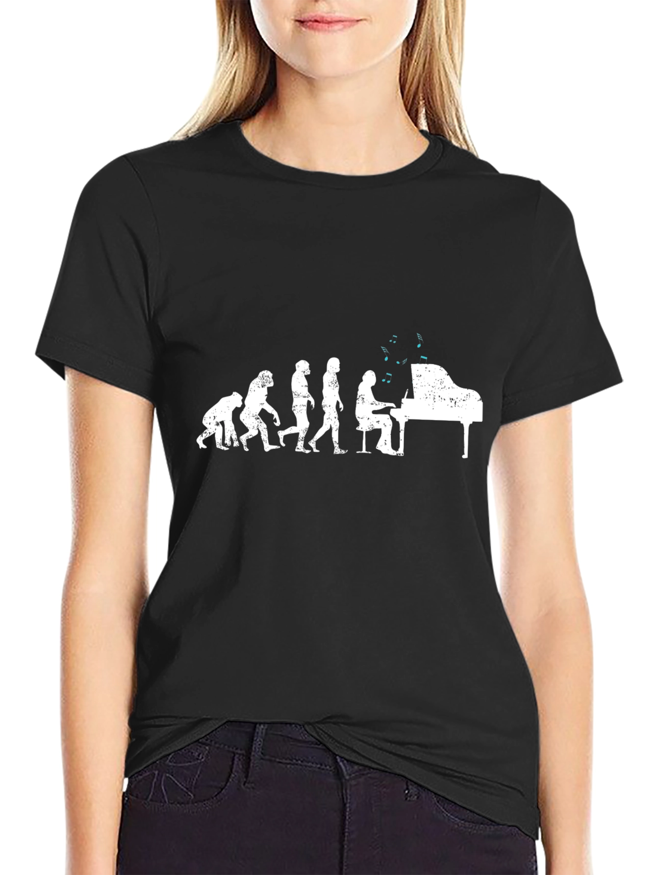 Black Evolution of Piano Player Black T-Shirt view 2