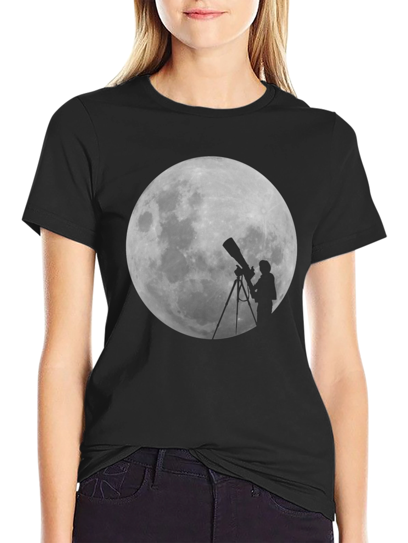 Black Moon Gazing Telescope Graphic T-Shirt view 2