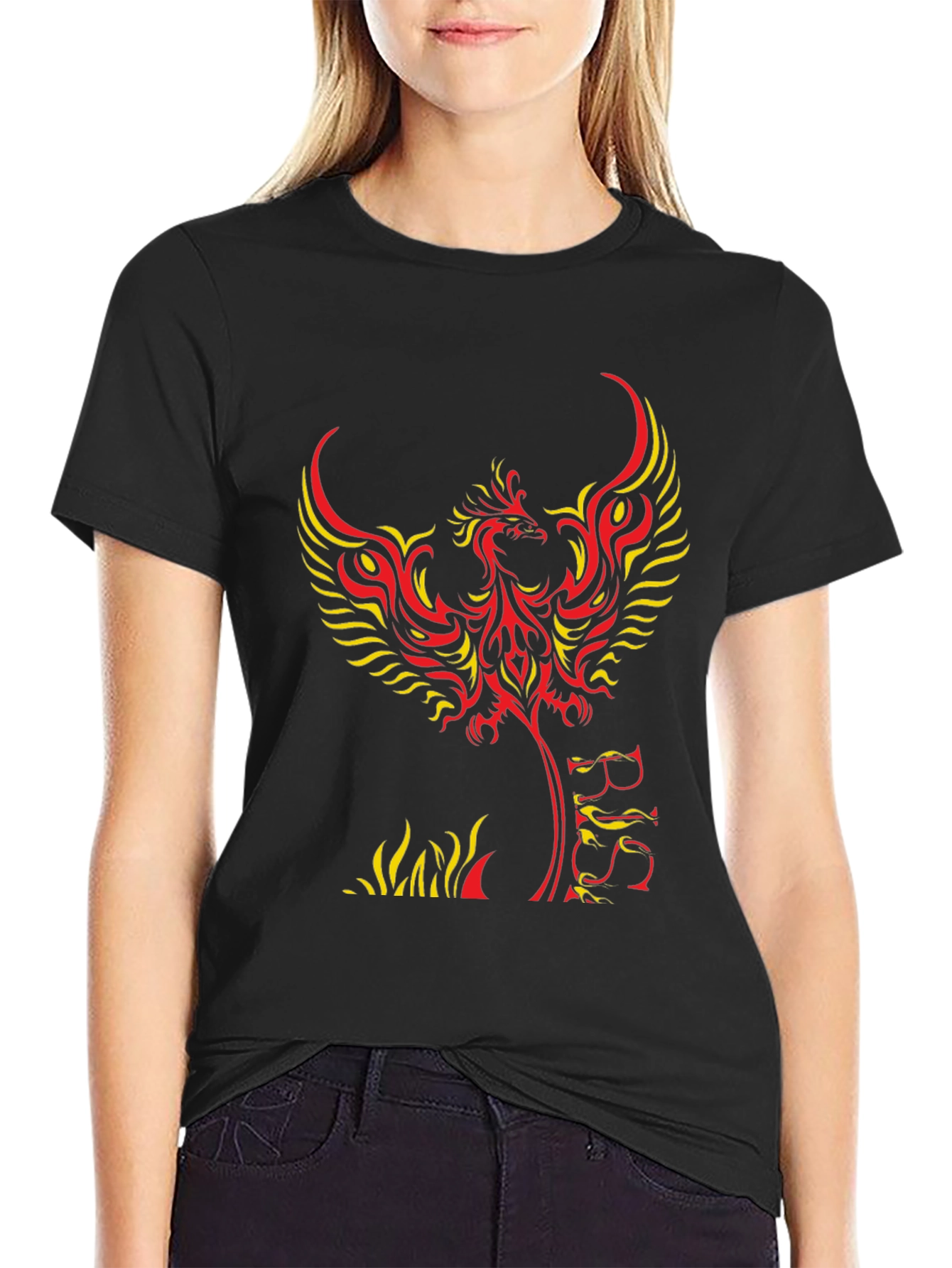 Black Phoenix Graphic Tee - Black Cotton Blend Shirt view 2
