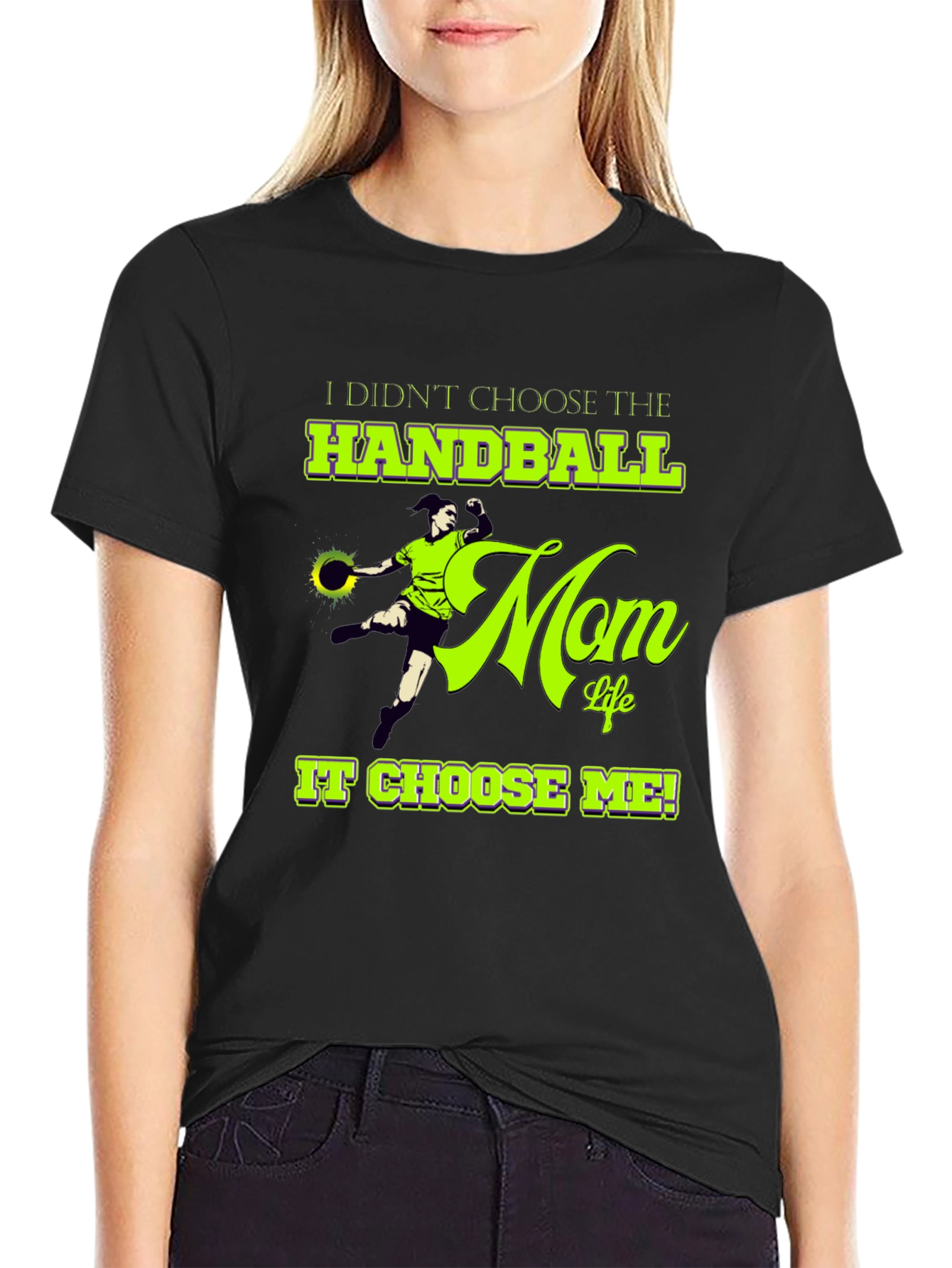 Black Handball Mom Life Graphic T-Shirt - Black Cotton Tee view 2