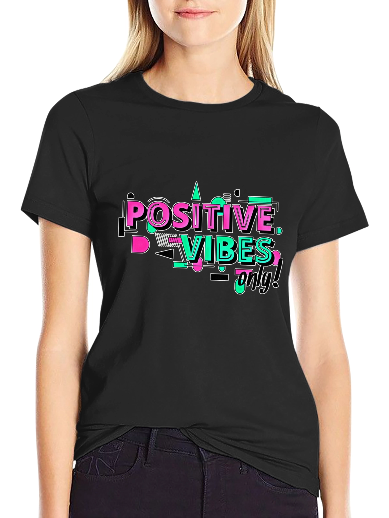 Black Positive Vibes Only Graphic T-Shirt view 2