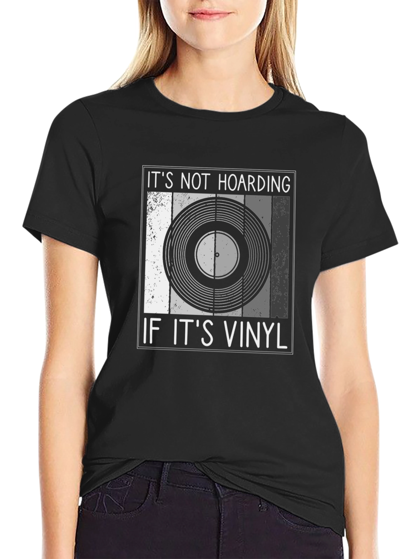 Black It's Not Hoarding If It's Vinyl Record Music T-Shirt view 2