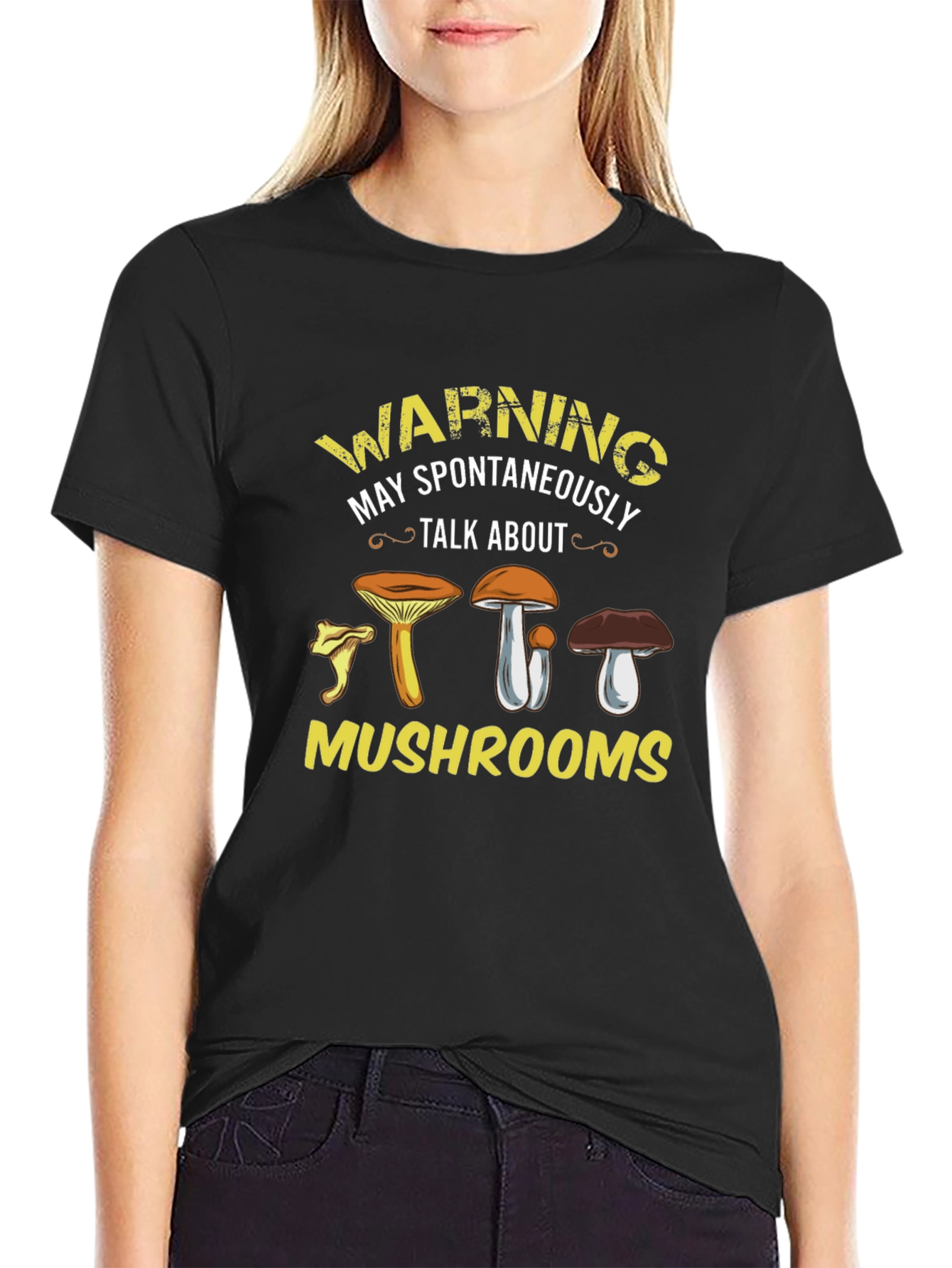 Black Mushroom Talk Warning Graphic Tee view 2