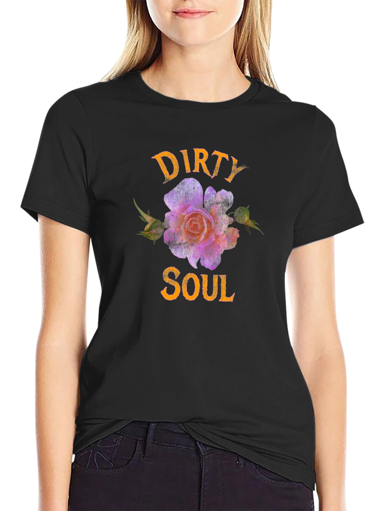 Black Dirty Soul T-Shirt - Floral Design view 2