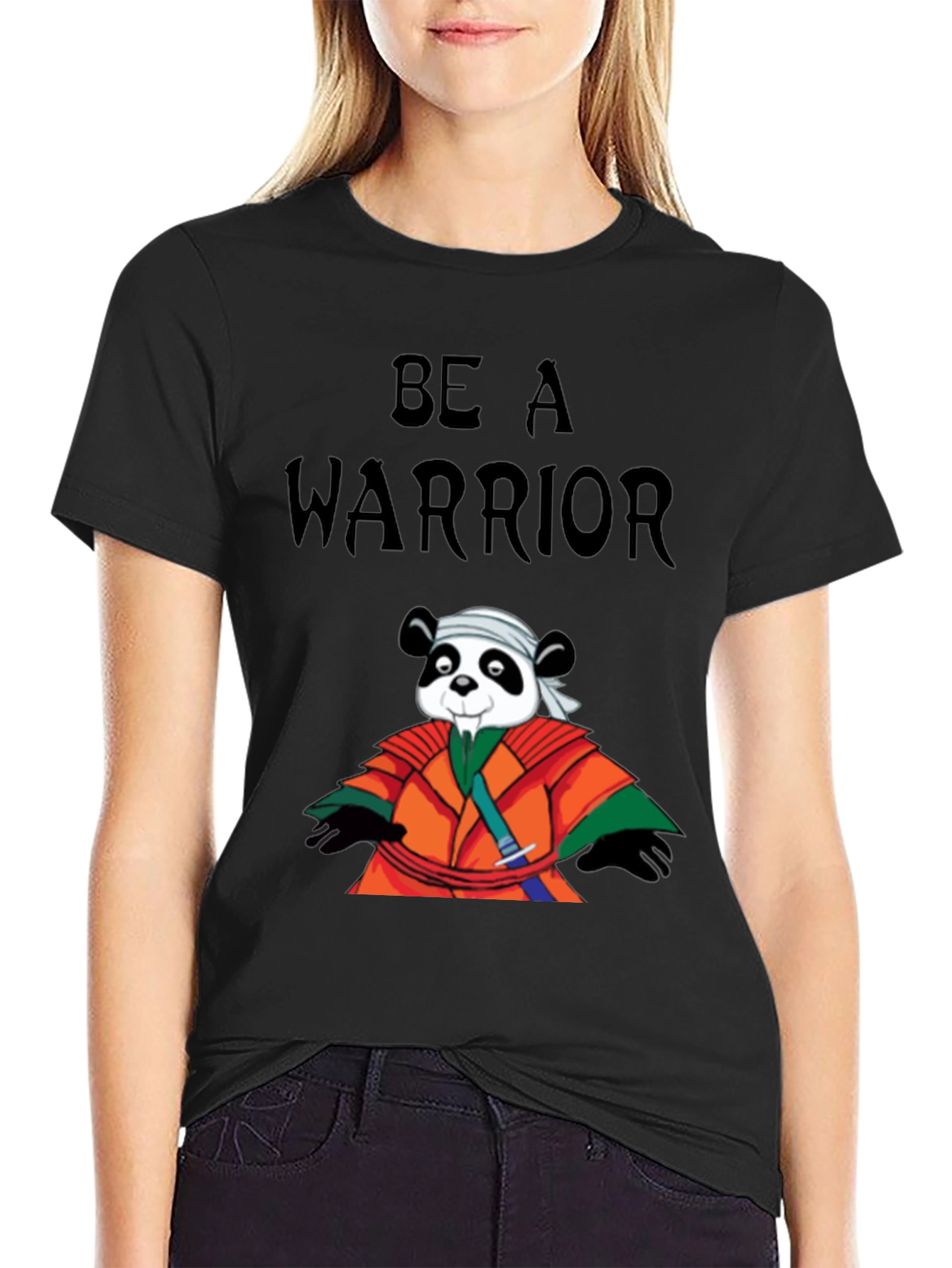 Black Be a Warrior Panda T-Shirt - Black view 2
