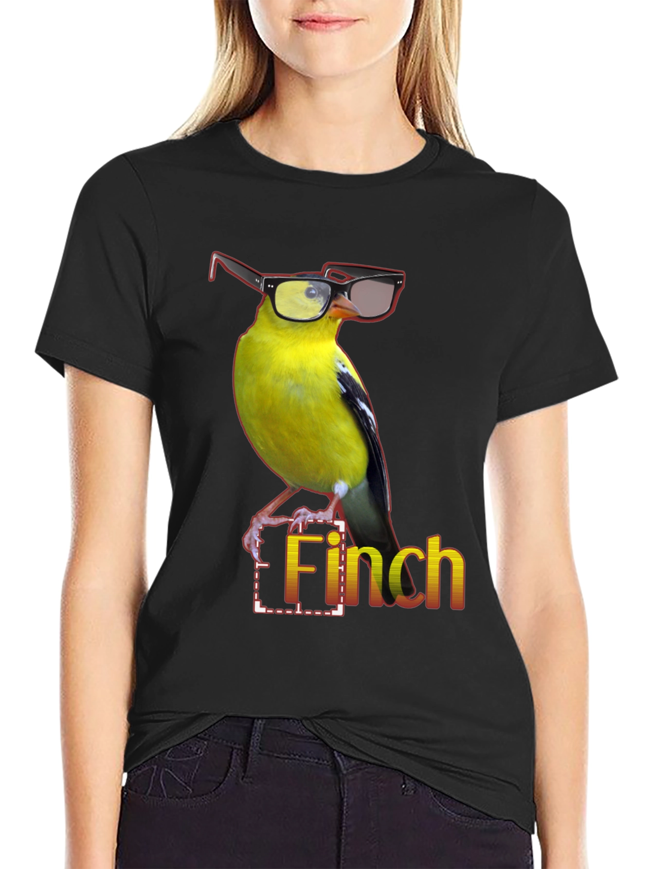 Black Stylish Finch Graphic Tee view 2
