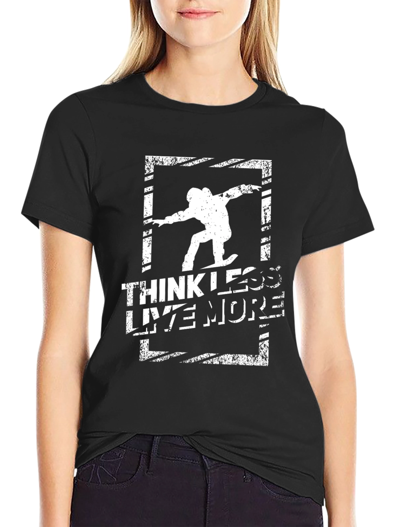 Black Think Less Live More Graphic Tee view 2
